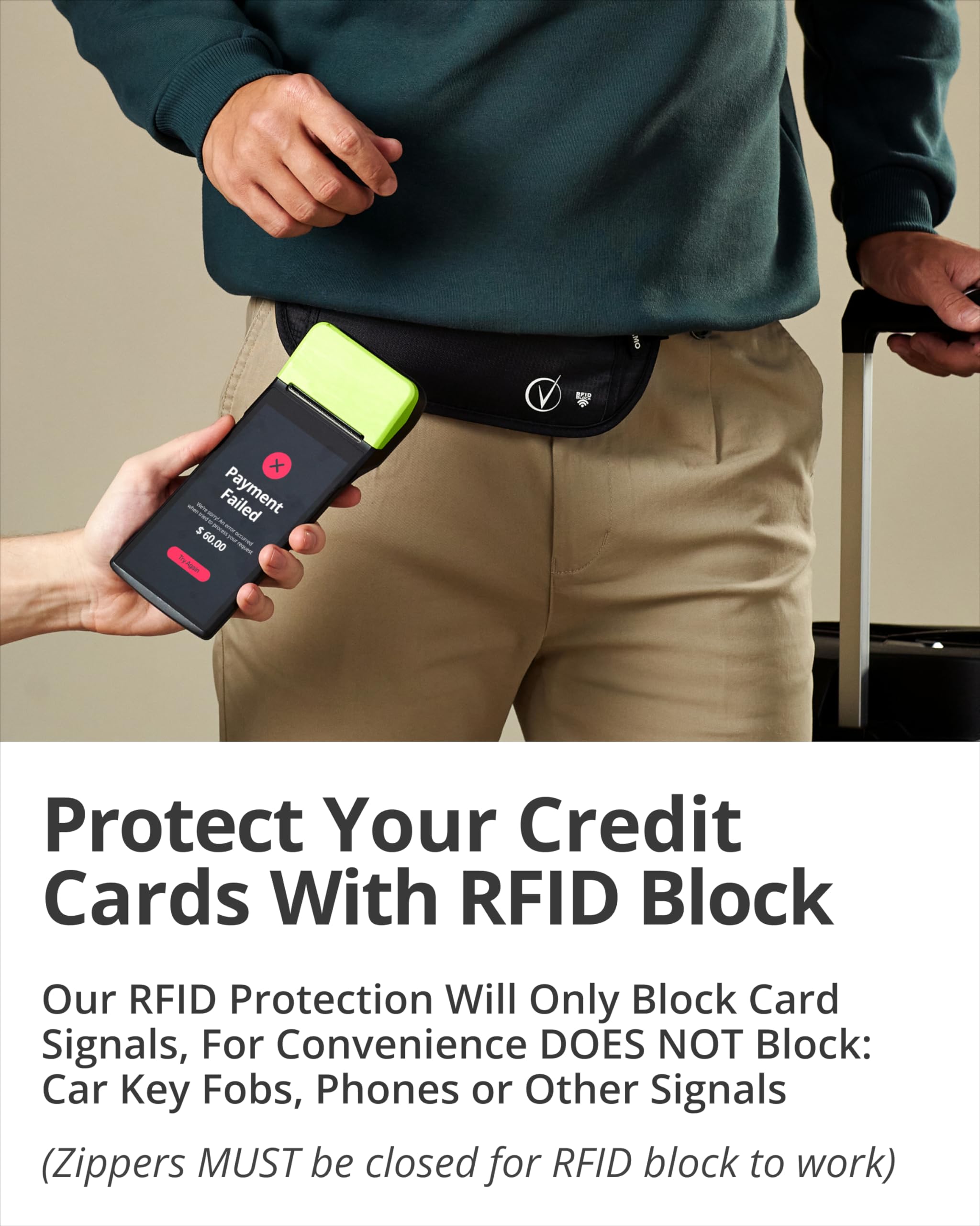 Vantamo Marsupio Uomo & Donna Ultrapiatto con protezione RFID, Marsupio Antiscippo con Cintura Regolabile, Ideale per Corsa e Escursioni e Viaggi, Leggero Cintura Portasoldi Sicuro