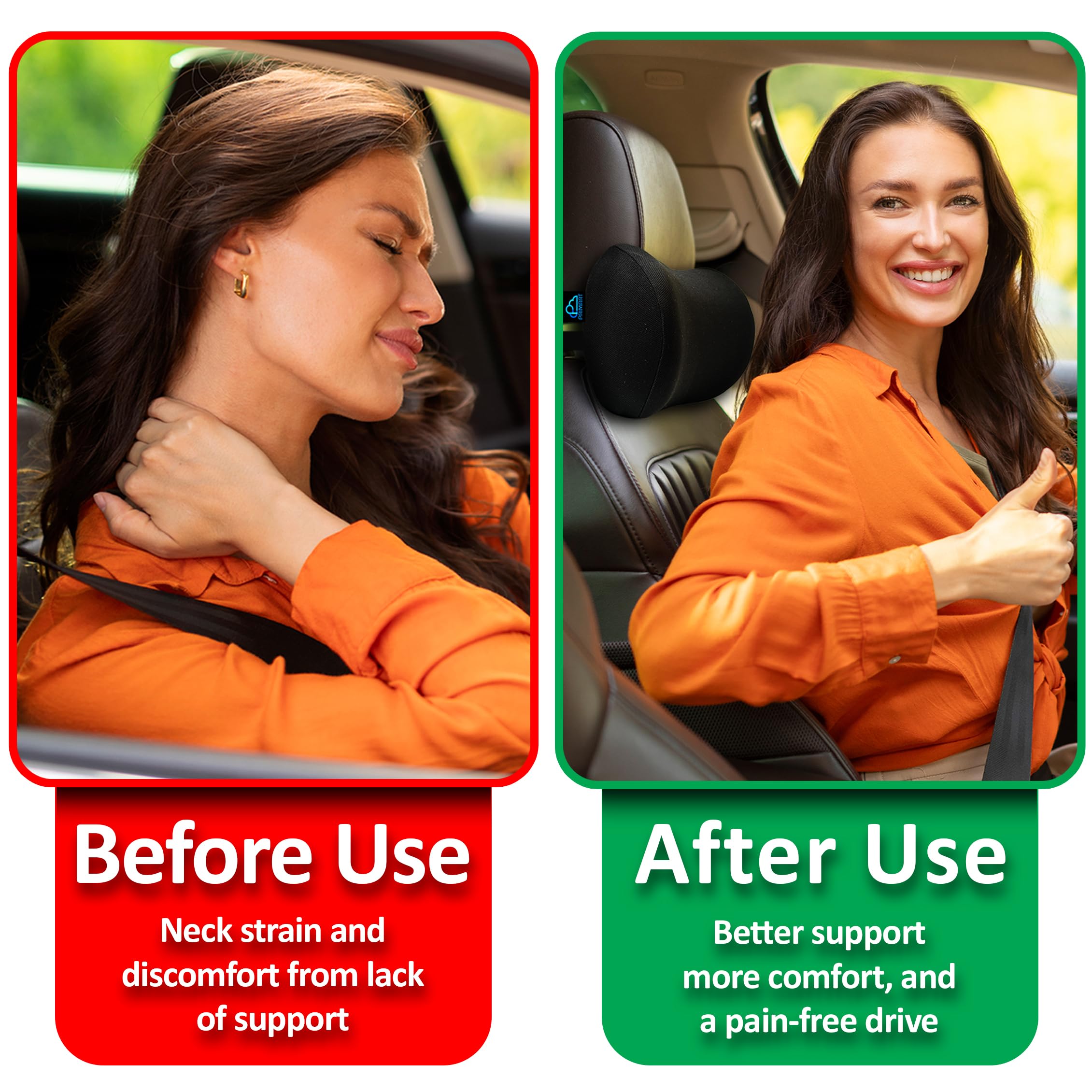 2 Pack Car Neck Pillow, 100% Memory Foam Car Headrest Pillow for Neck Support, Breathable Removable Cover & Adjustable Strap, Ergonomic Design for Driving Comfort, Neck Pain Relief, Travel 1
