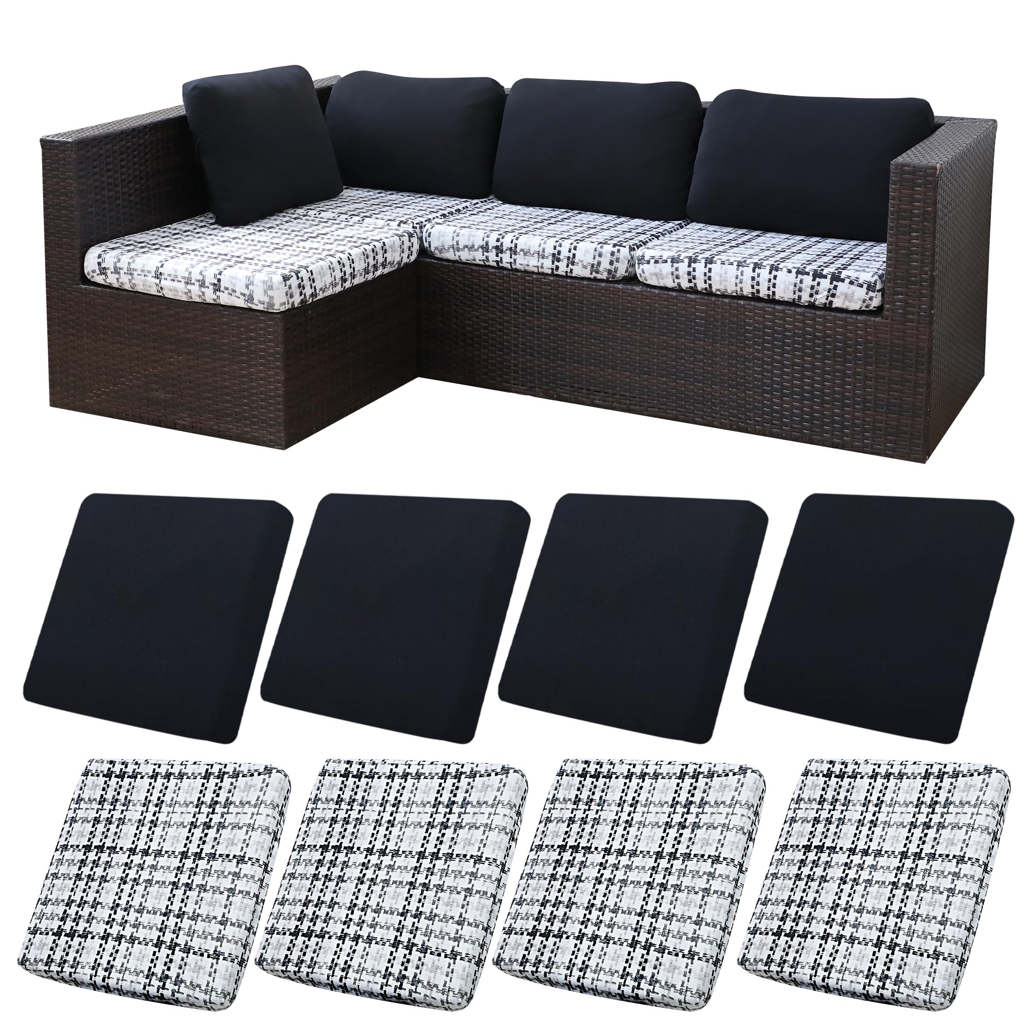 BIETYONE 8Pcs Stretch Patio Cushion Covers,Outdoor Couch Covers Replacement,Outdoor Couch & Sofa Slipcovers,for Patio Furniture Cushion Covers,