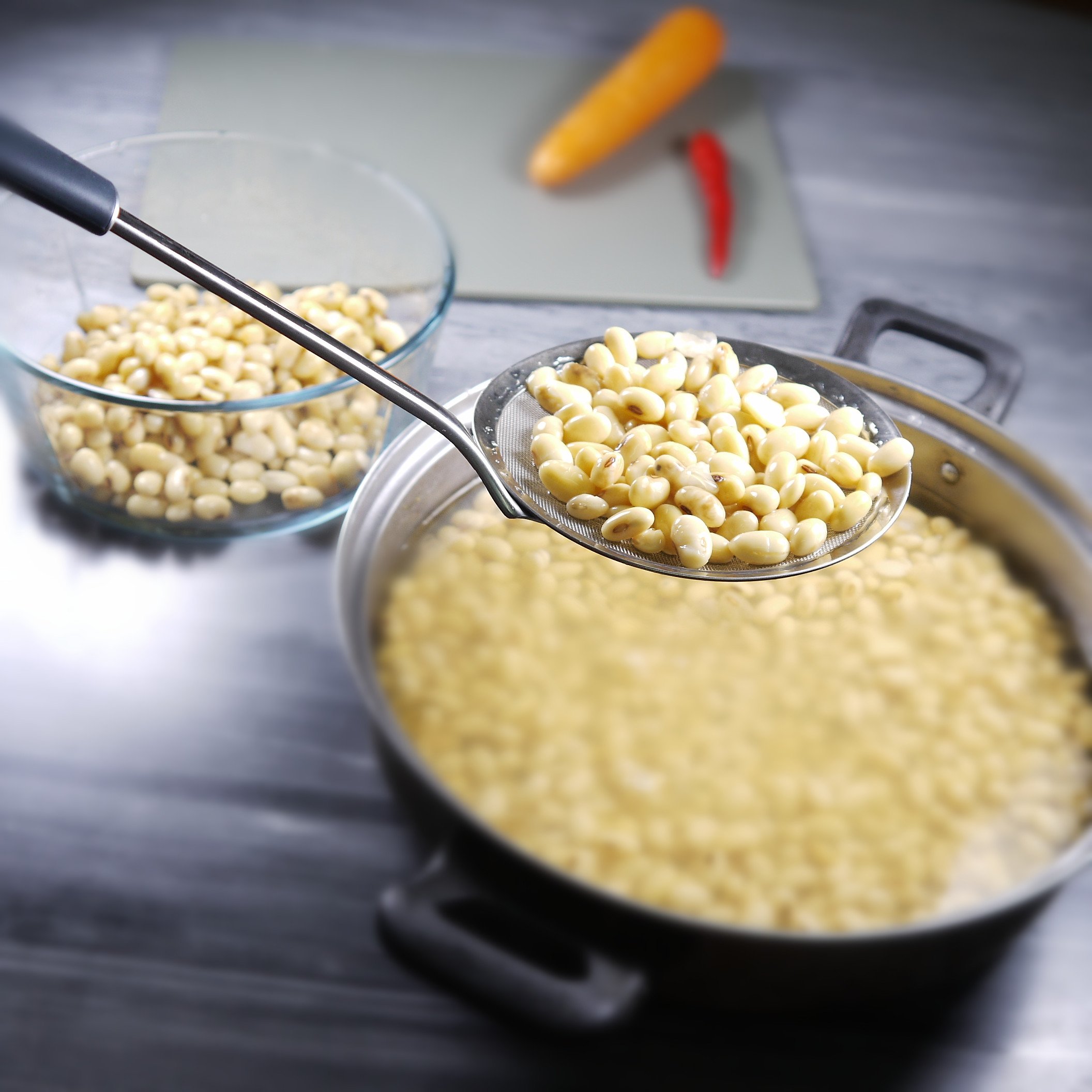 Colador de malla fina, 5 "colador de cocina acero inoxidable cocina herramientas Hot Pot espumadera, de espuma y grasa pesca cuchara con mango largo