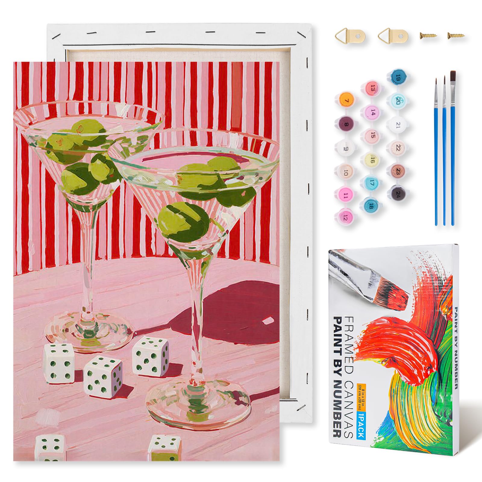 Cocktails Paint by Numbers for Adults with Frame Beginner 8x12 inch
