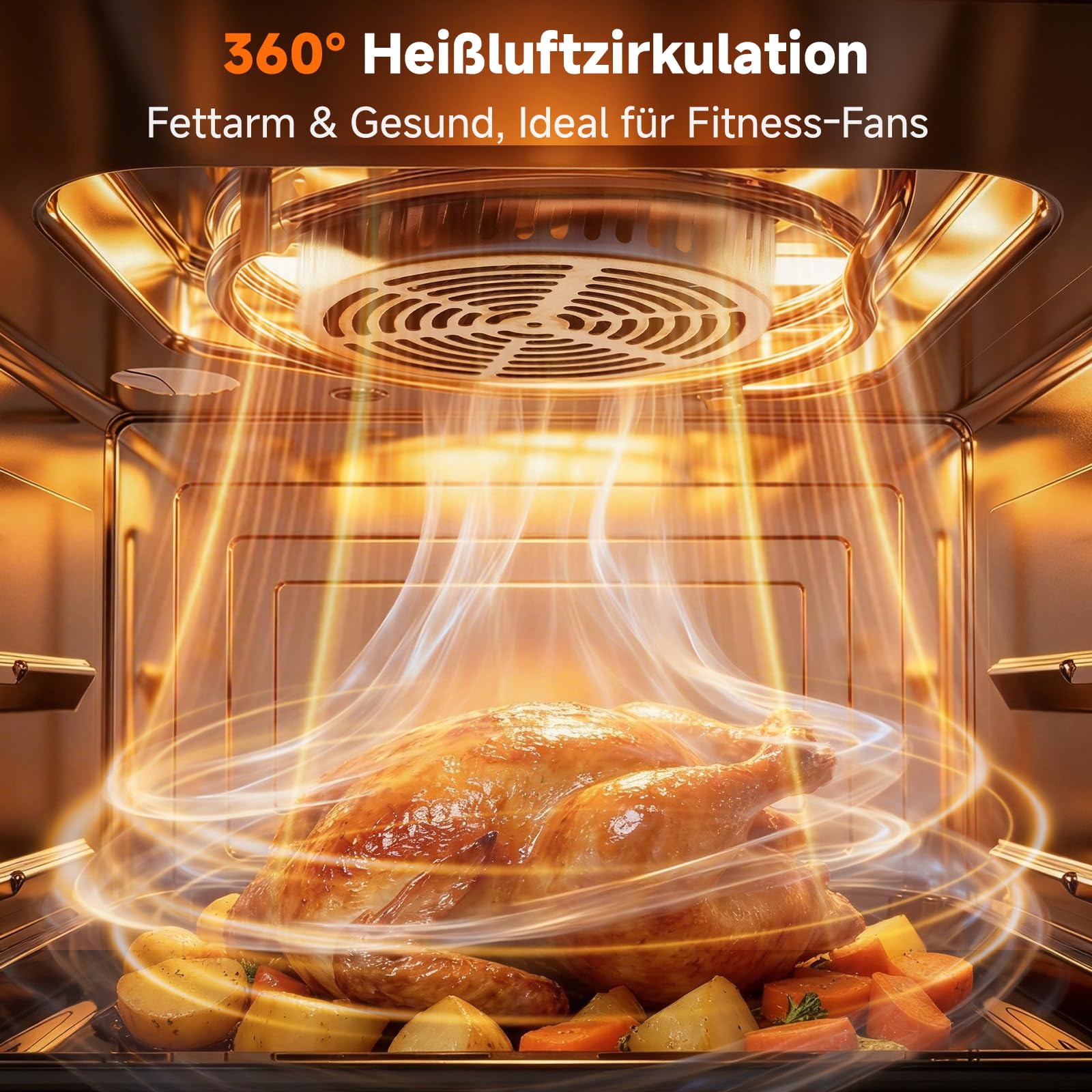 OUNIN 12L Multifunktionsbackofen, 8-in-1 Dampfbackofen und Heißluftfritteuse, Zweigaren, 360° Umluft, 1100W, Geeignet für Schweinehaxe, Bratwurst, Brathähnchen, Brotbacken, Fleisch und Gemüsedämpfen
