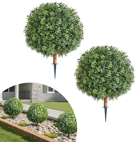 Vista 43 de VEVOR Árbol topiario artificial de boj, 48 pulgadas de alto (2 piezas), árbol topiario sintético en forma de triple bola, planta sintética verde