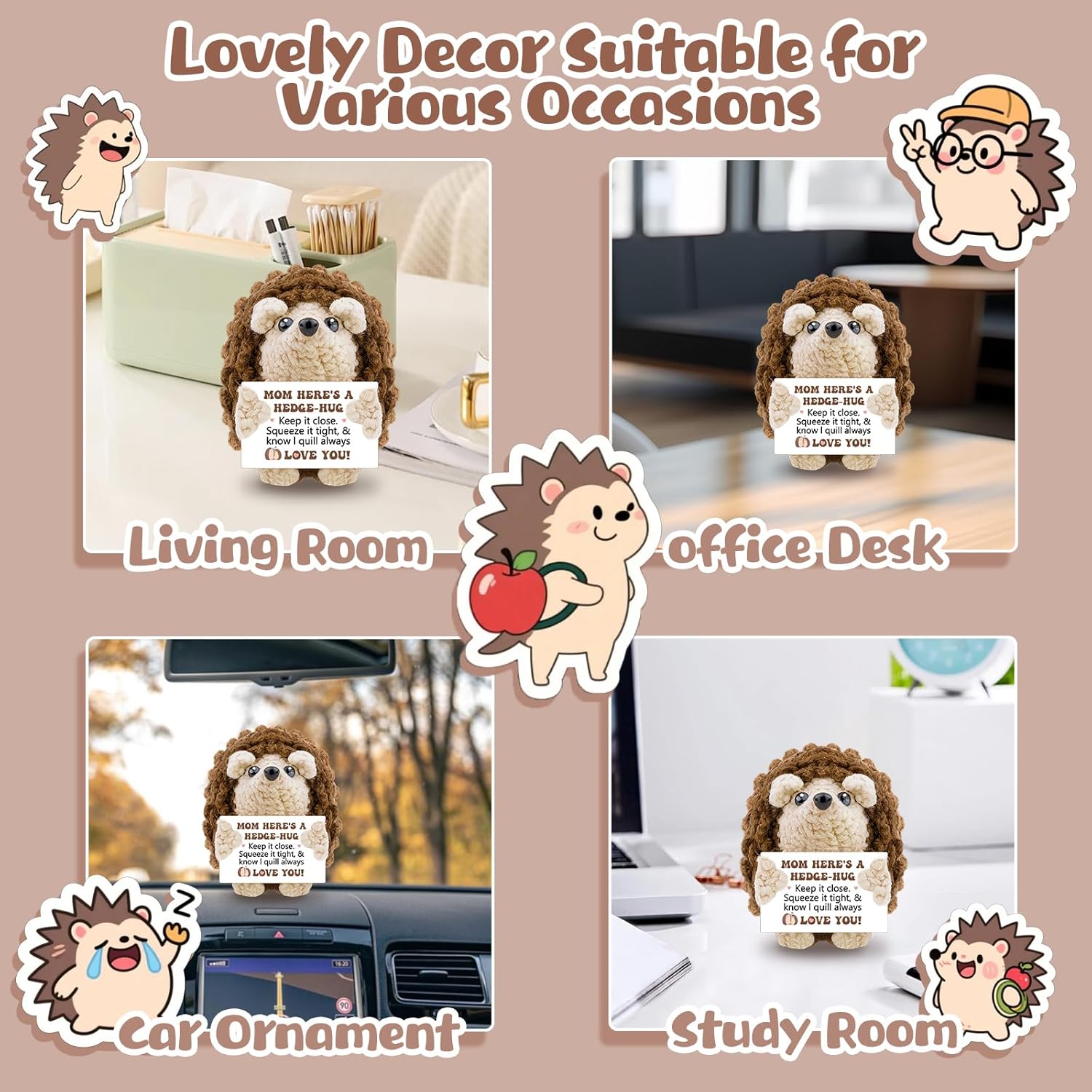 Mom Birthday Gifts from Daughter/Son Handmade Positive Crochet Hedgehog Mom Birthday Gifts Mom's for Women Positive Crochet Animals for New Gift for Mothers - Image 3