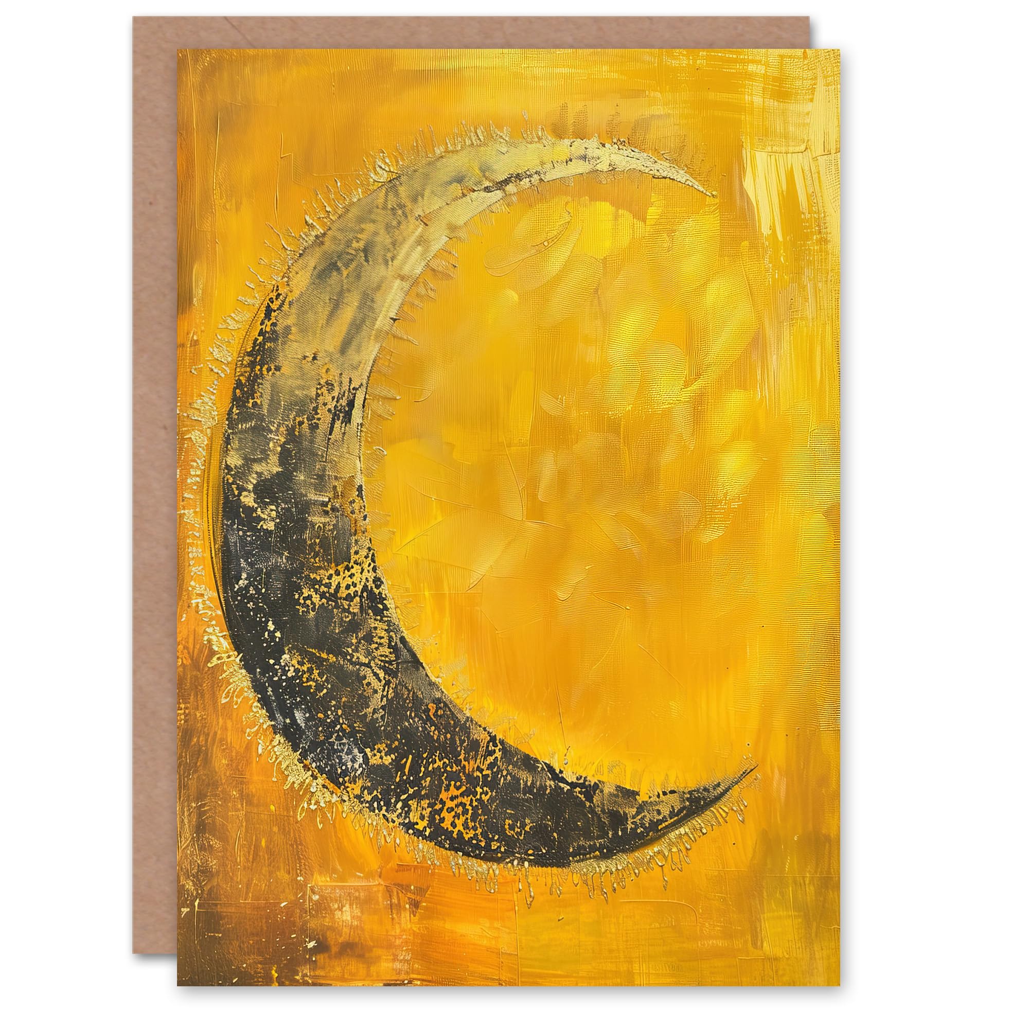 Artery8 Greeting Card Crescent Moon Orange Gold Moonlight Tassels Blank For Him Or Her Art Birthday Card
