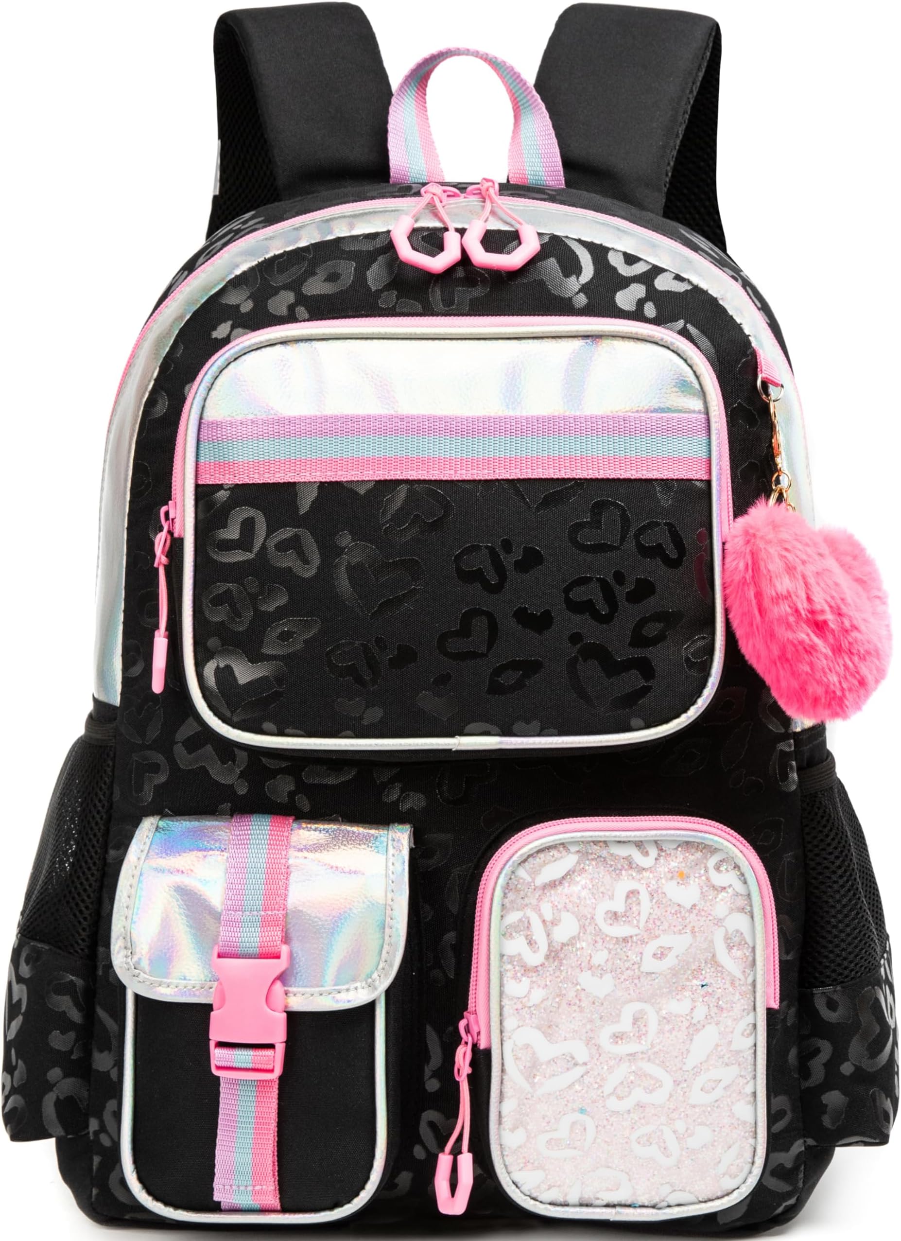 Cute Black School Backpack for Girls Aesthetic Backpacks for Elementary Student Teen Girls School Bag Kids Travel Bookbag for Girls Ages 8-10
