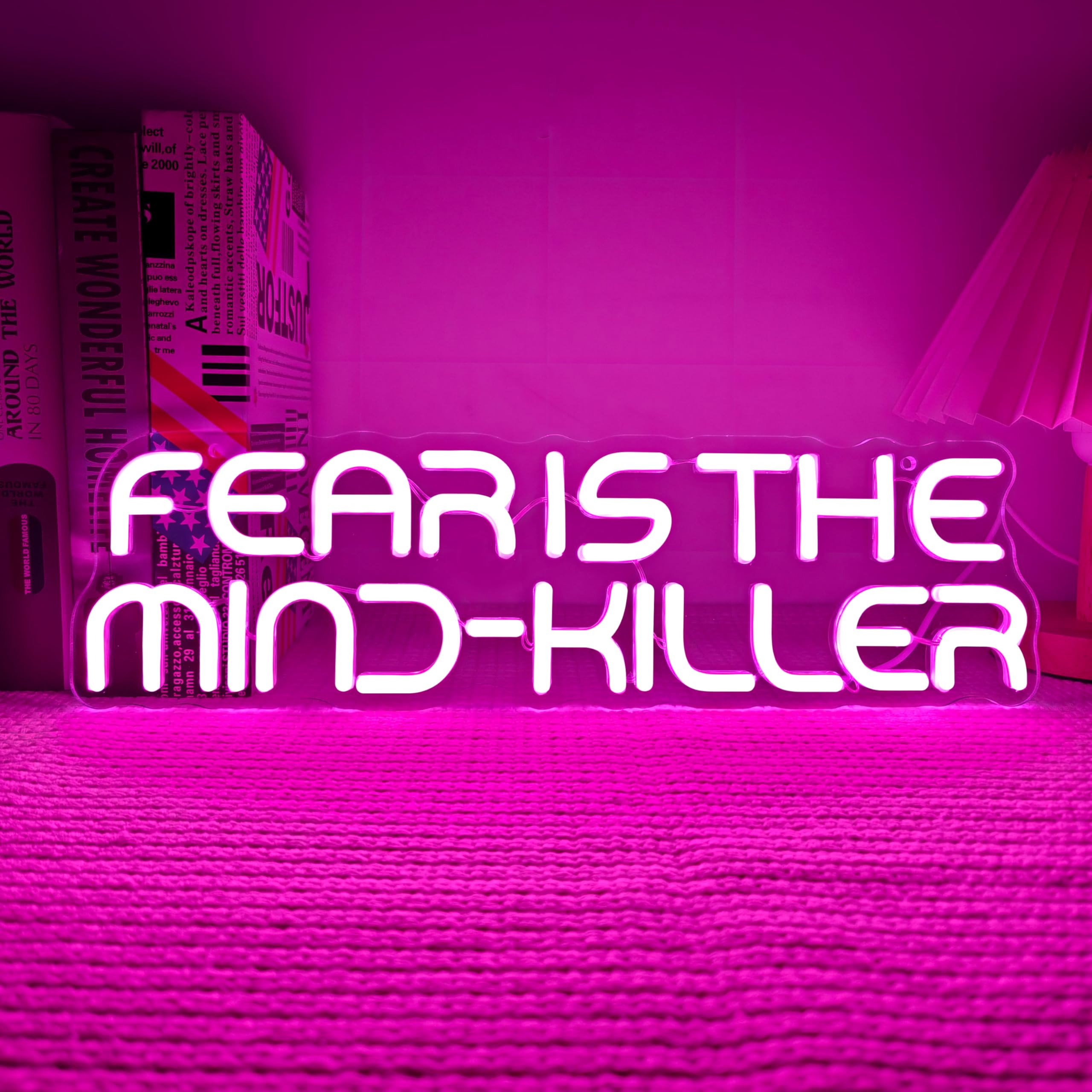 Fear is the Mind-Killer LED Neon Sign 16.5" x 4.7" Dimmable Pink Motivational Quote Wall Decor Inspiring Sci-Fi Literature Sign for Home Office, Library, Gaming Room & Study - USB Powered