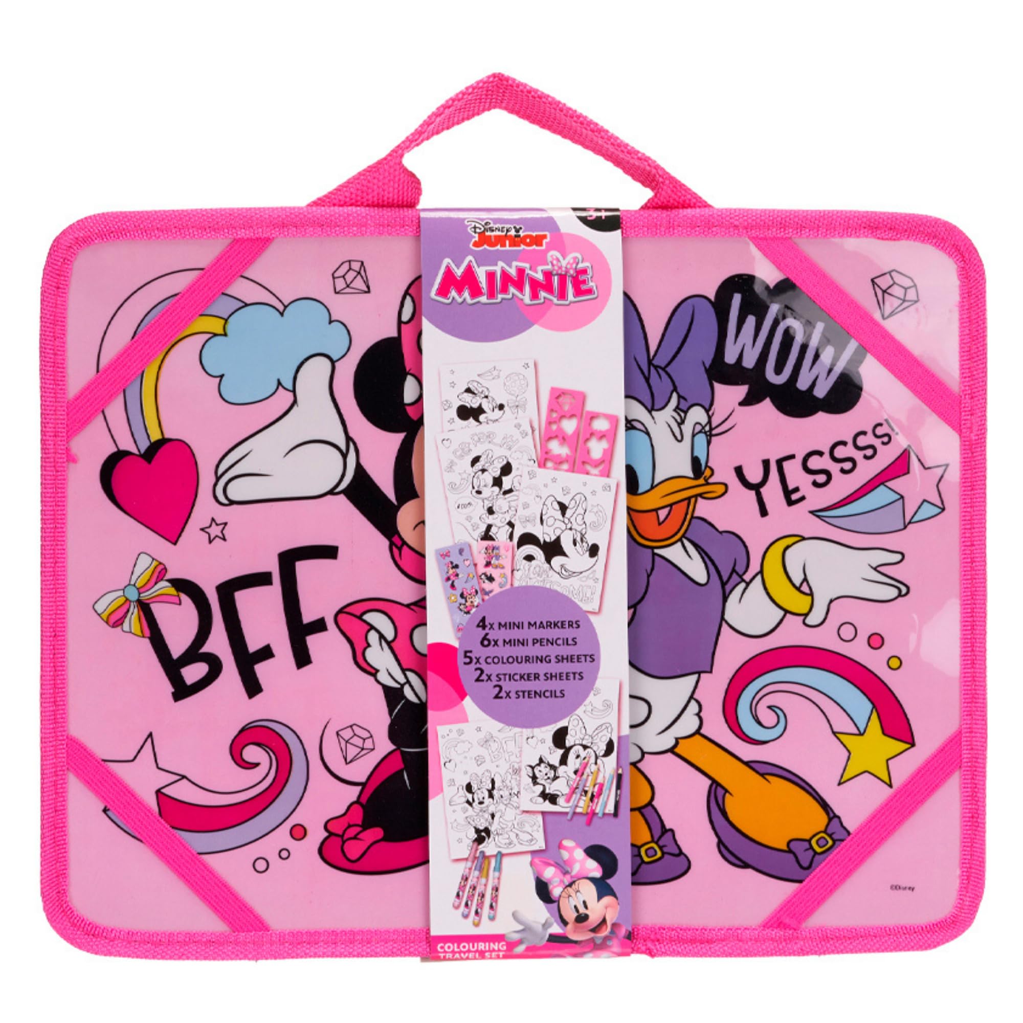 Disney Colouring Travel Set 4x Mini Markers, 6x Mini Pencils, 5x Colouring Sheets, 2x Sticker Sheets & 2x Stencils - (Minnie)