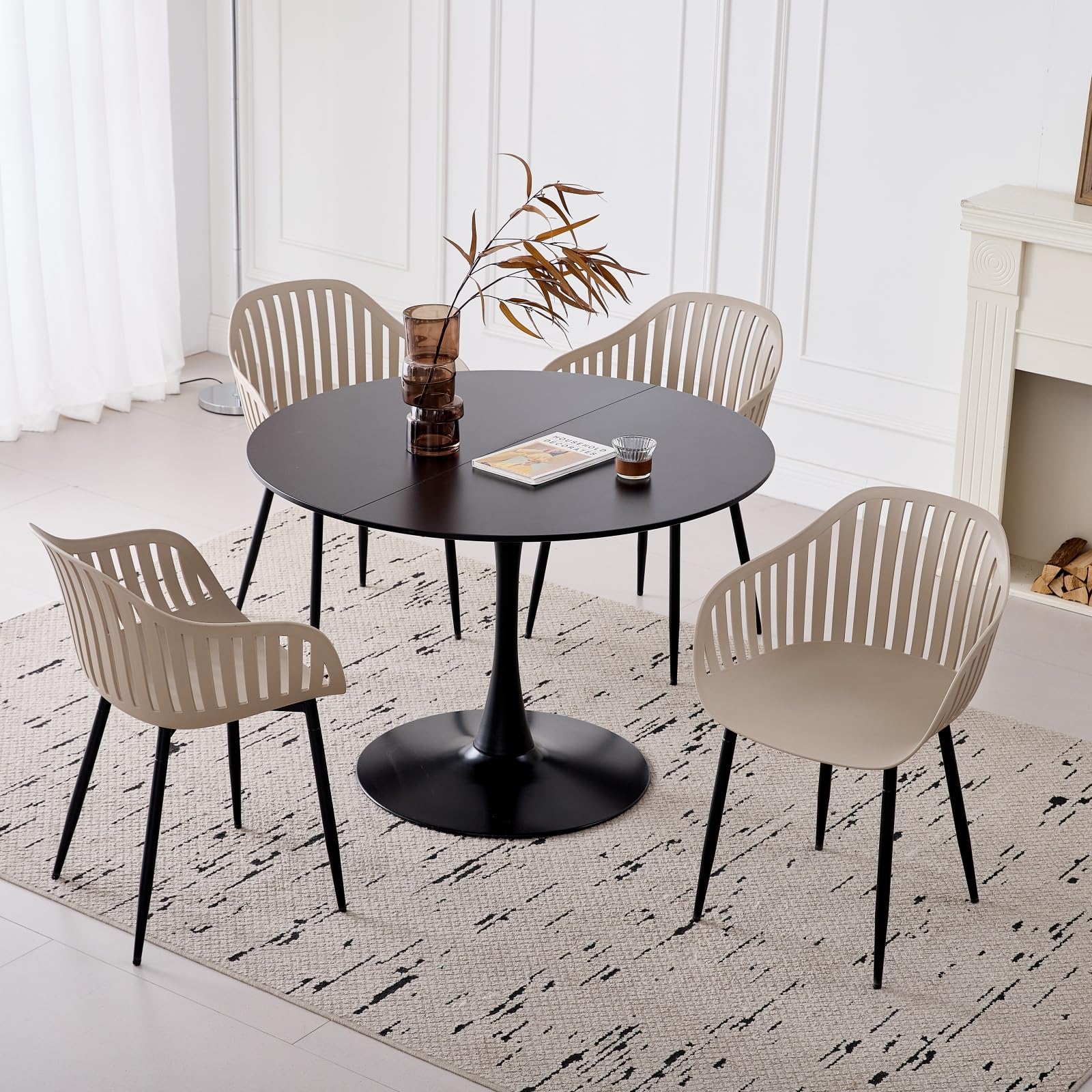 Wahson Sedie Set di 4, Moderna Sedia da Pranzo in Tessuto, Imbottita Sedia Cucina con Schienale e Gambe in Legno, Grigio