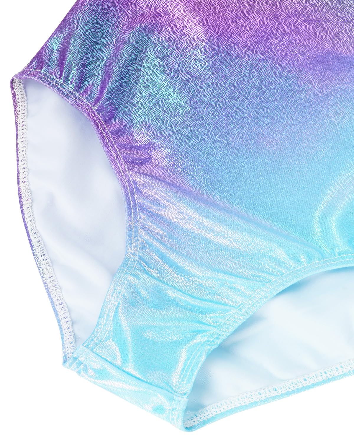 Gogokids Completo da ginnastica bambina composto da tre pezzi, body senza maniche, pantaloncini e fascia capelli, tuta danza classica scintillante, con design a colori sfumati, dai 3 ai 12 anni