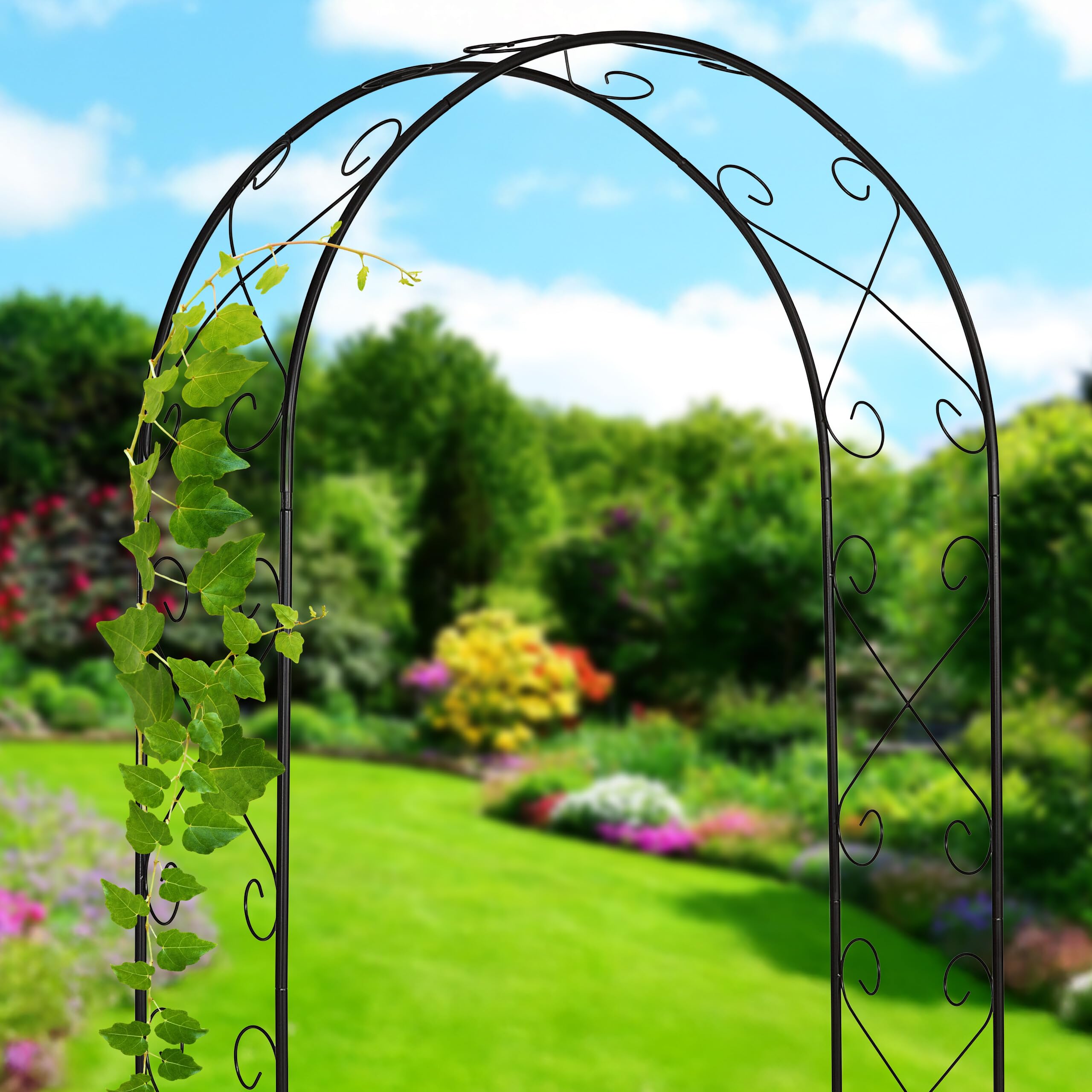 Relaxdays Arche de Jardin, en métal, Robuste, pour Plantes grimpantes, H x L x P : 230 x 120 x 39 cm, Noire