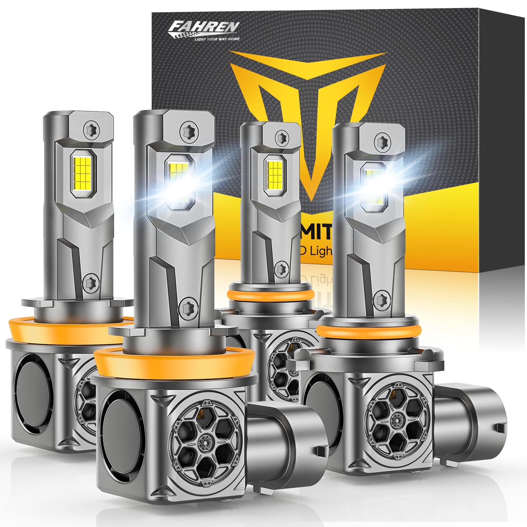 Photo 1 of Ursprung ??????-??? H11 9005 Light Combo,100000LM H8/H9 HB3 Fog Light 6500K Cool White, 1:1 Mini Size, 85000+ Hours Lifespan, IP68 Waterproof, Plug and Play, Pack of 4