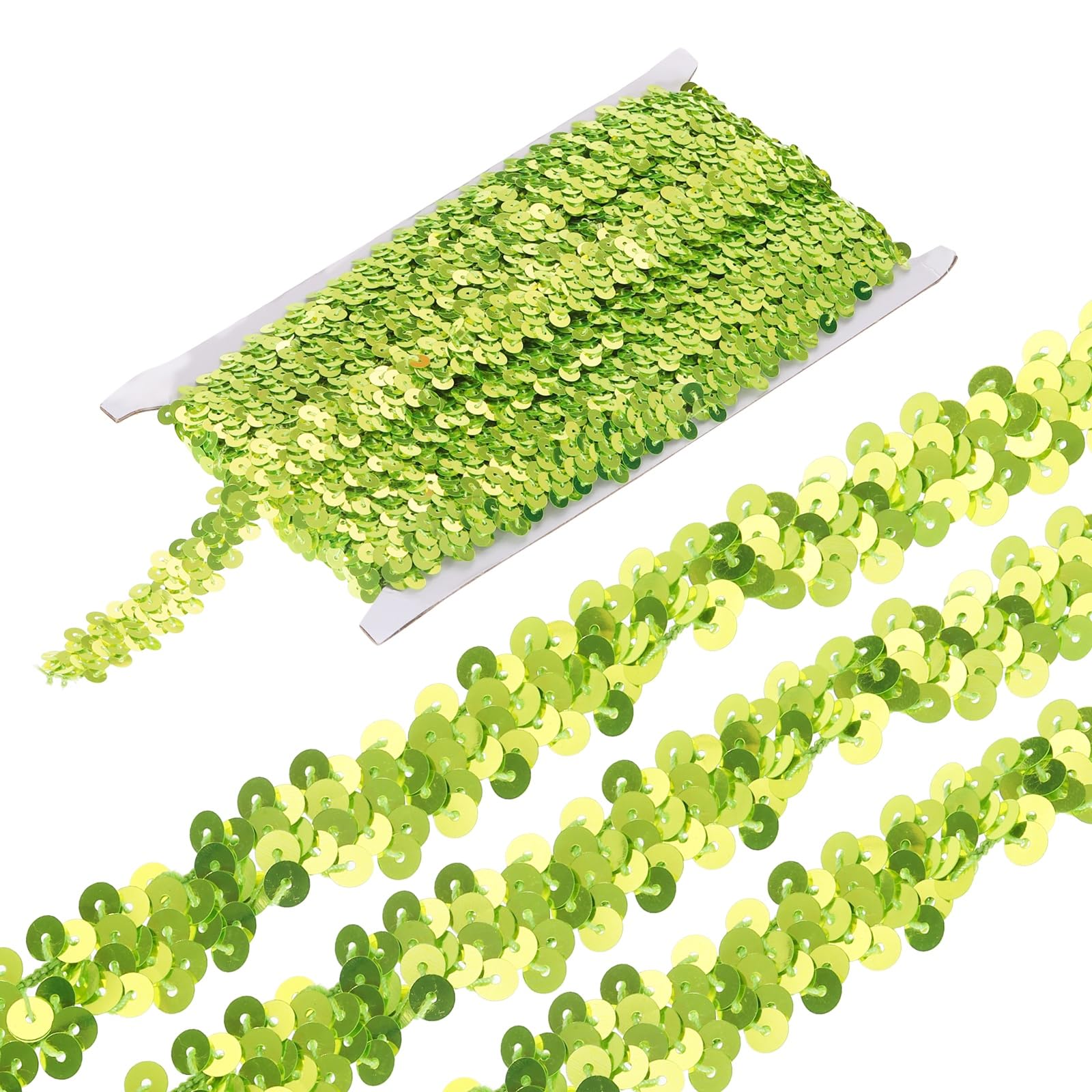 sourcing map 5 Yards 0.8 Inch Elastic Sequins Trim 2 Row Flat Sequin Strip Paillette Fabric Ribbon for Crafts DIY Fringe Sewing Costume Dress, Fluorescent Green