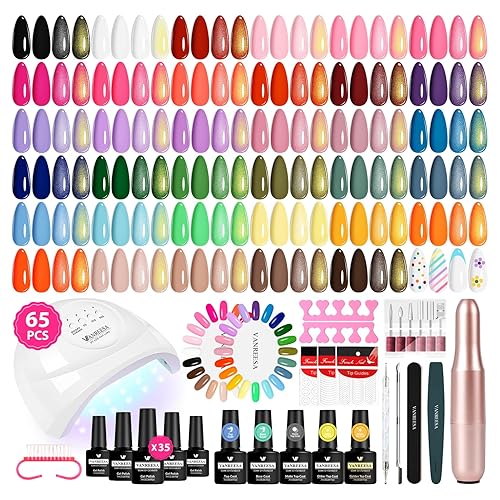 Gel Nail Polish Kit with U V Light and Nail Drill Kit 65 Pcs - Everything You Need