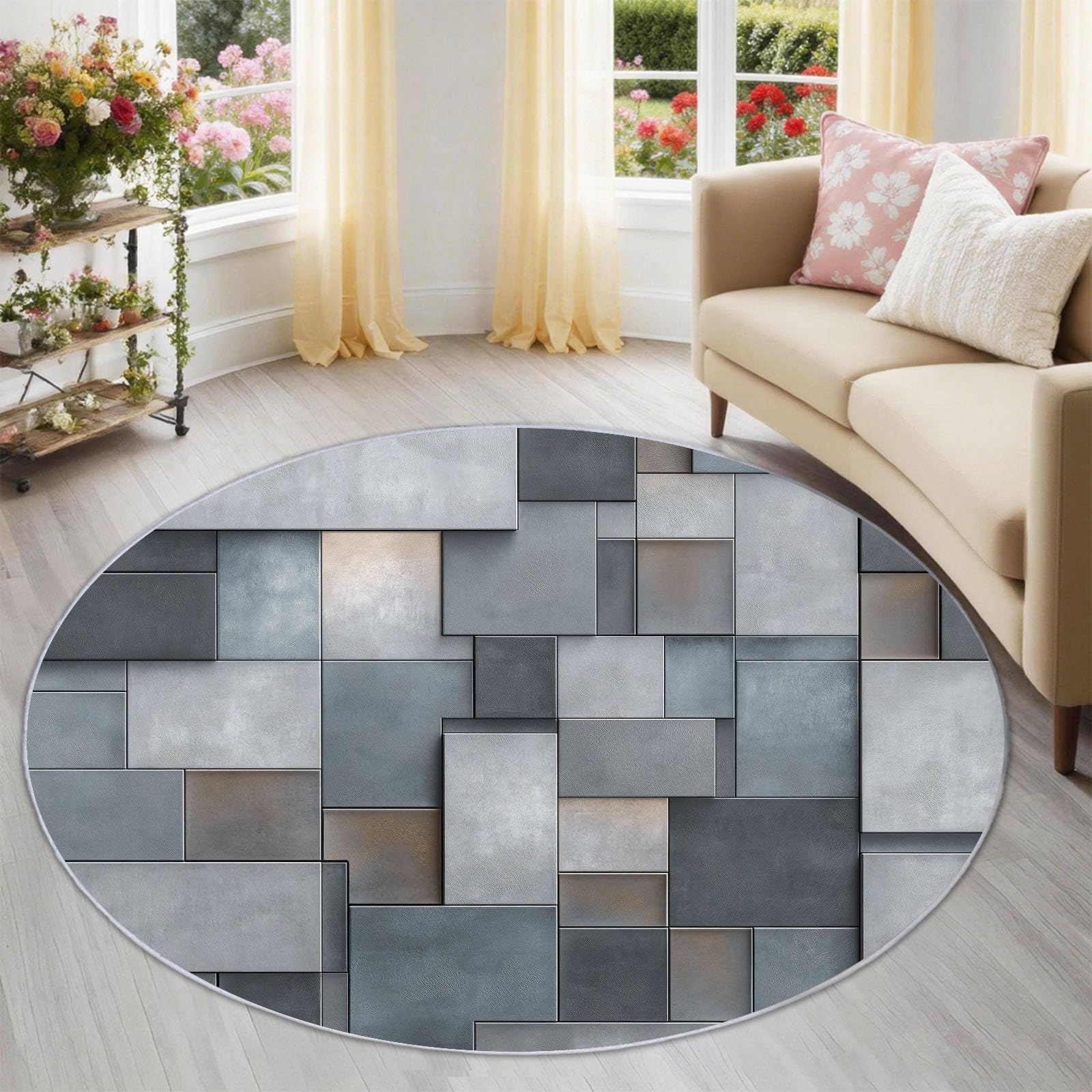 Tapis rond multicolore moderne doux imprimé bloc de couleur pour chambre