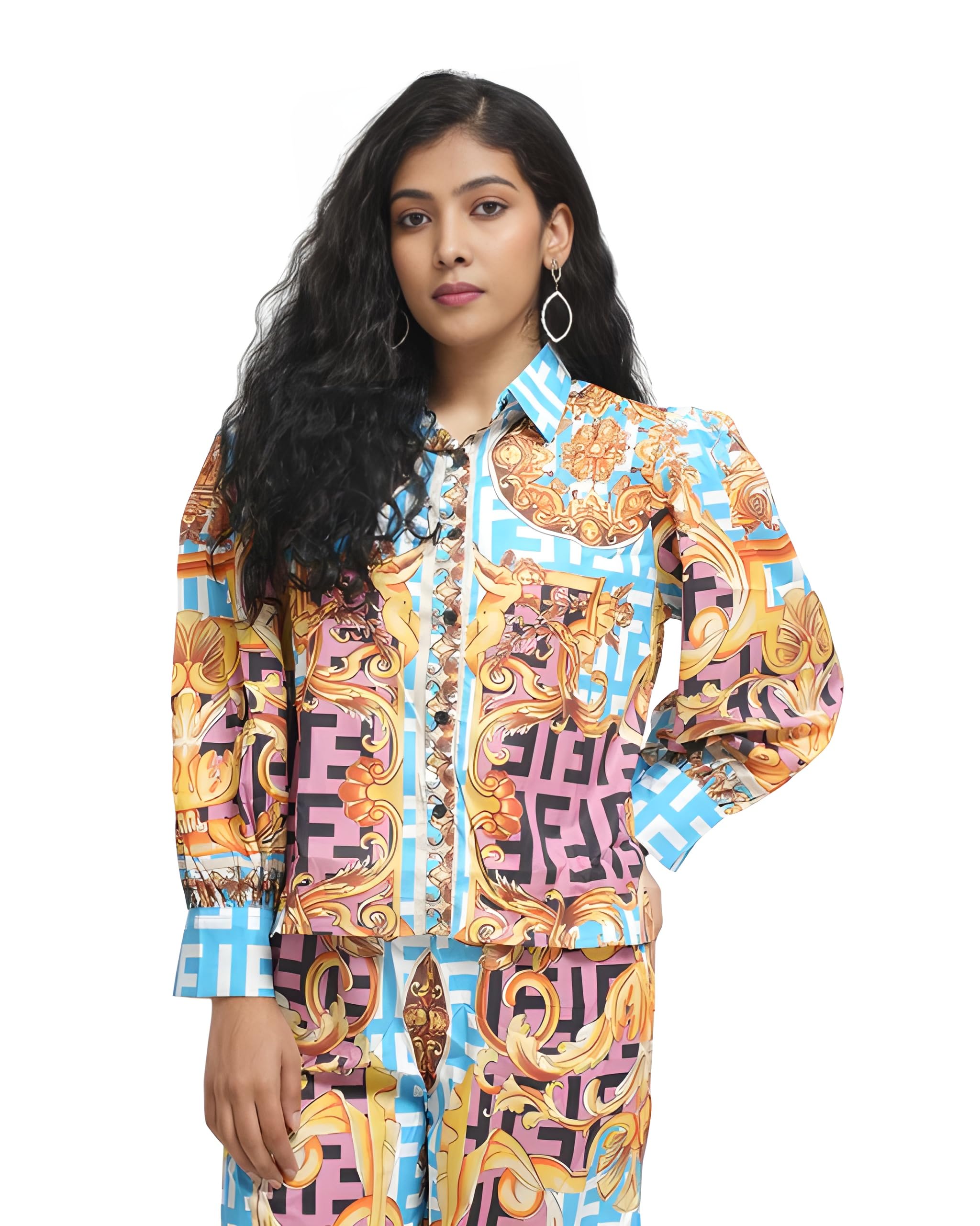 Women's Multicolor Printed Shirt and Trouser Set, Oversized Coord Set, Free Size Fits S to XL, Handwash or Machinewash-picture-38