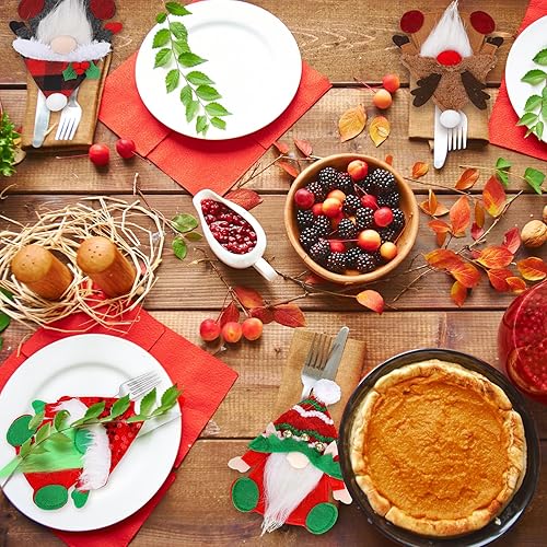 Miniatura 4 de Whaline 6 piezas de soporte de vajilla de Navidad Gnomo de Navidad, soporte para cubiertos, cuchillo, tenedor, cuchara, bolsa para fiesta de