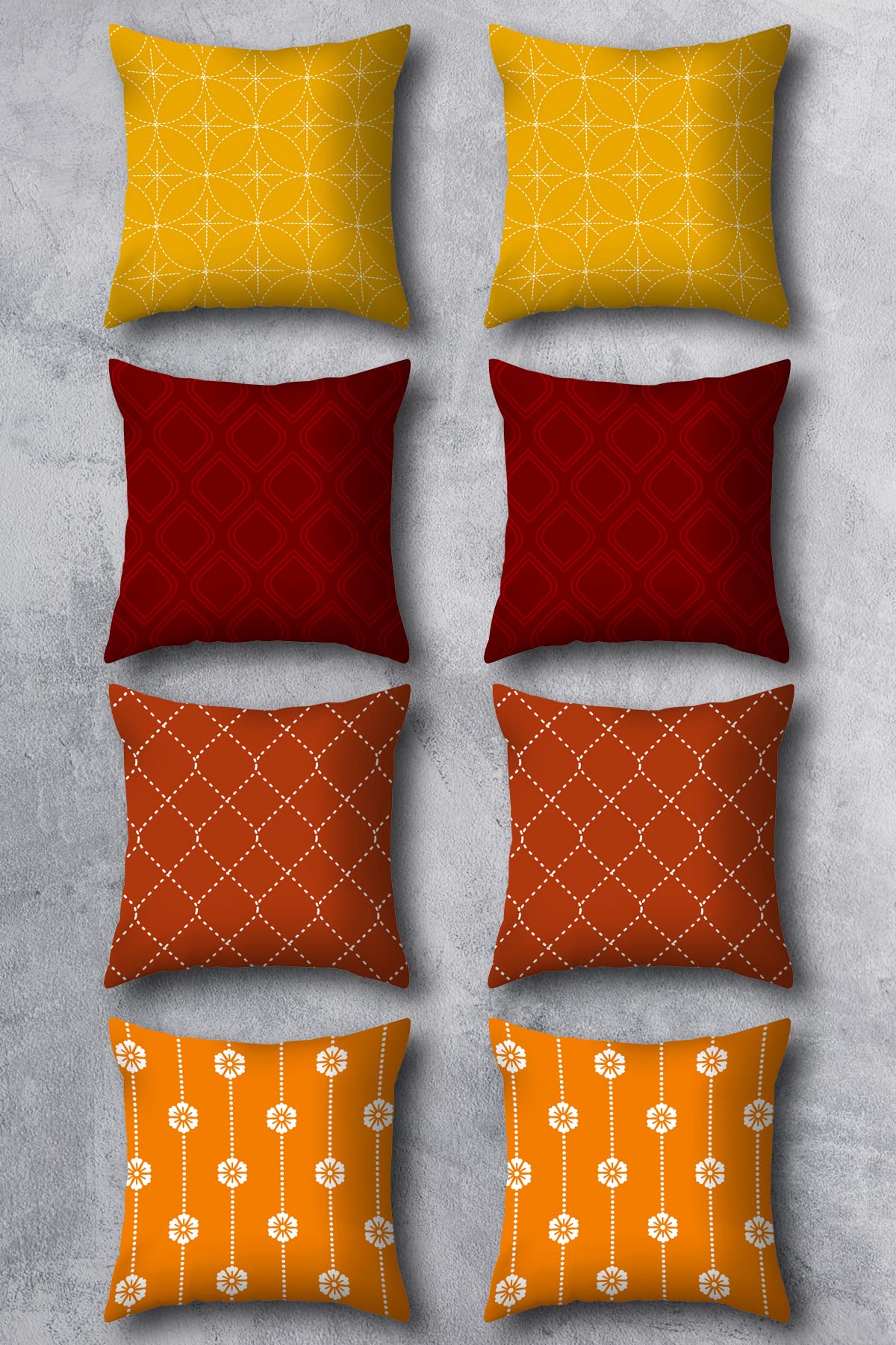 Çift Tarafı Baskılı 43x43 Kırlent Kılıfı 8'li Set Kombini