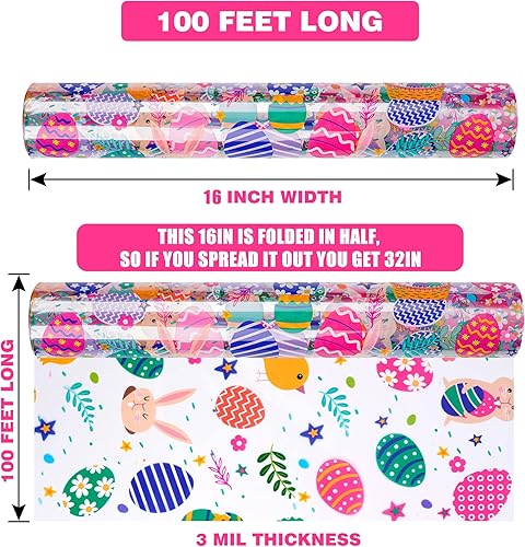 Miniatura 2 de Rollo de celofán con diseño de Pascua (100 pies de largo x 32 pulgadas de ancho) Bolsas de celofán de Pascua gruesas transparentes con huevos de