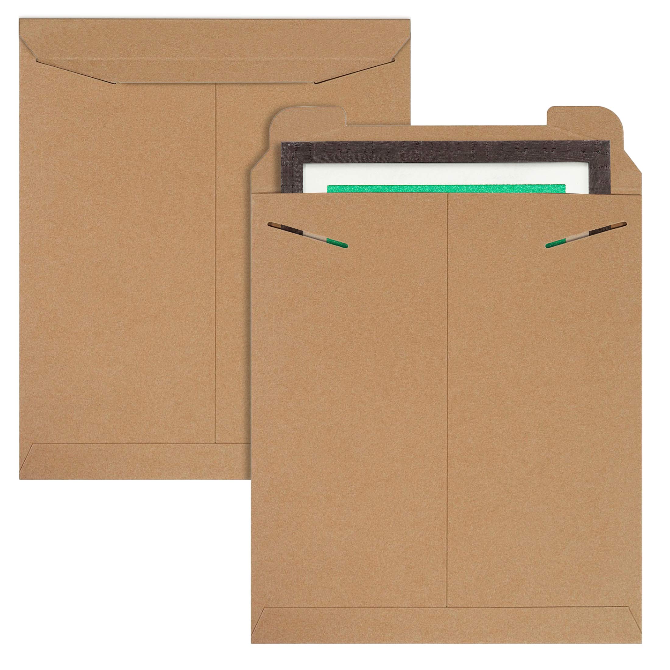 APQ Supply Natural Brown Tab Lock Rigid Mailers, 12.75 x 15 Inch. Pack of 10 Cardboard Envelopes for Photos, Documents. Sturdy Stay Flat Mailers with