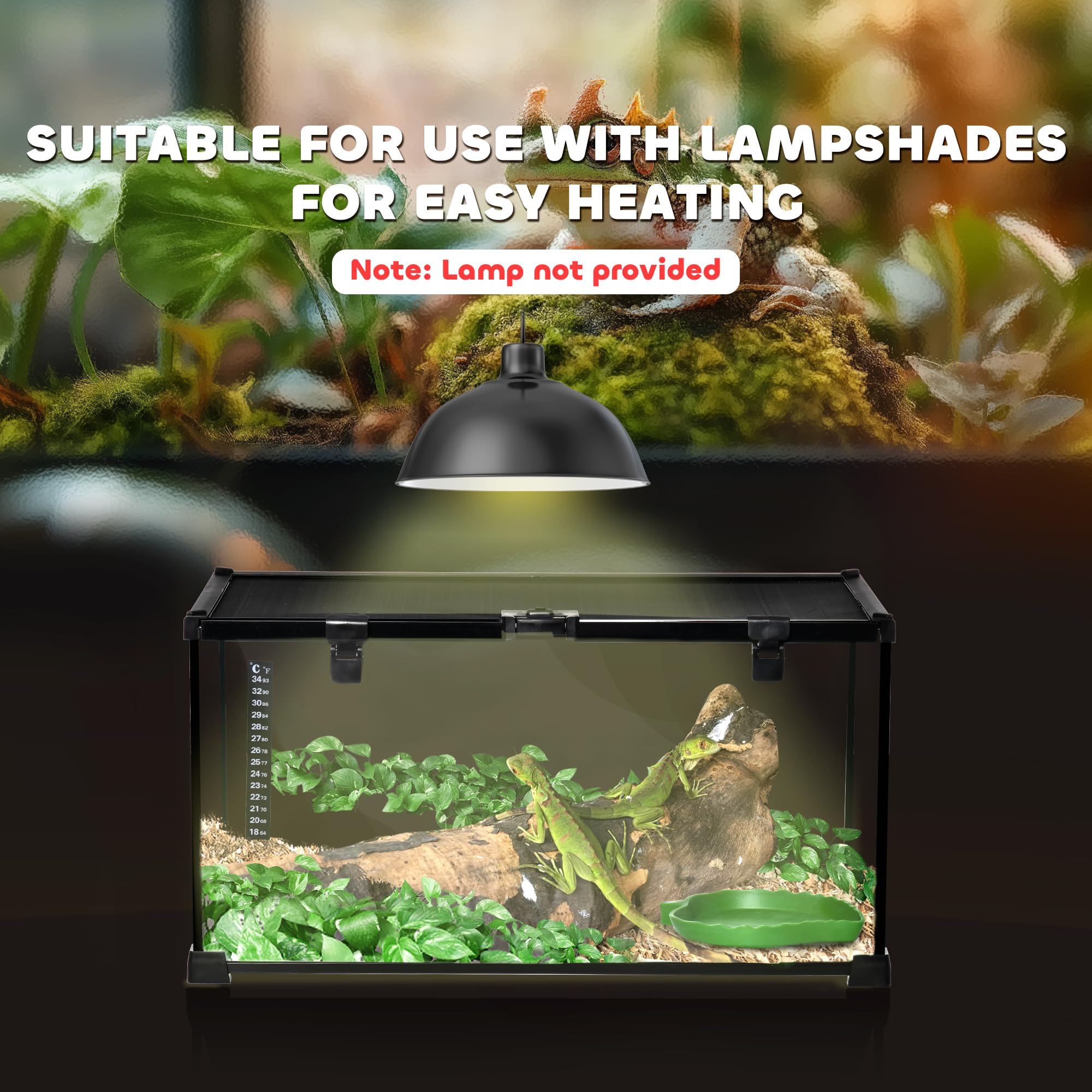 PawHut Terrario para Reptiles, terrario de Cristal, Anfibios, arácnidos, con termómetro, Caja de Cultivo de Reptiles, Metal, Color Negro, 50 x 30 x 25 cm
