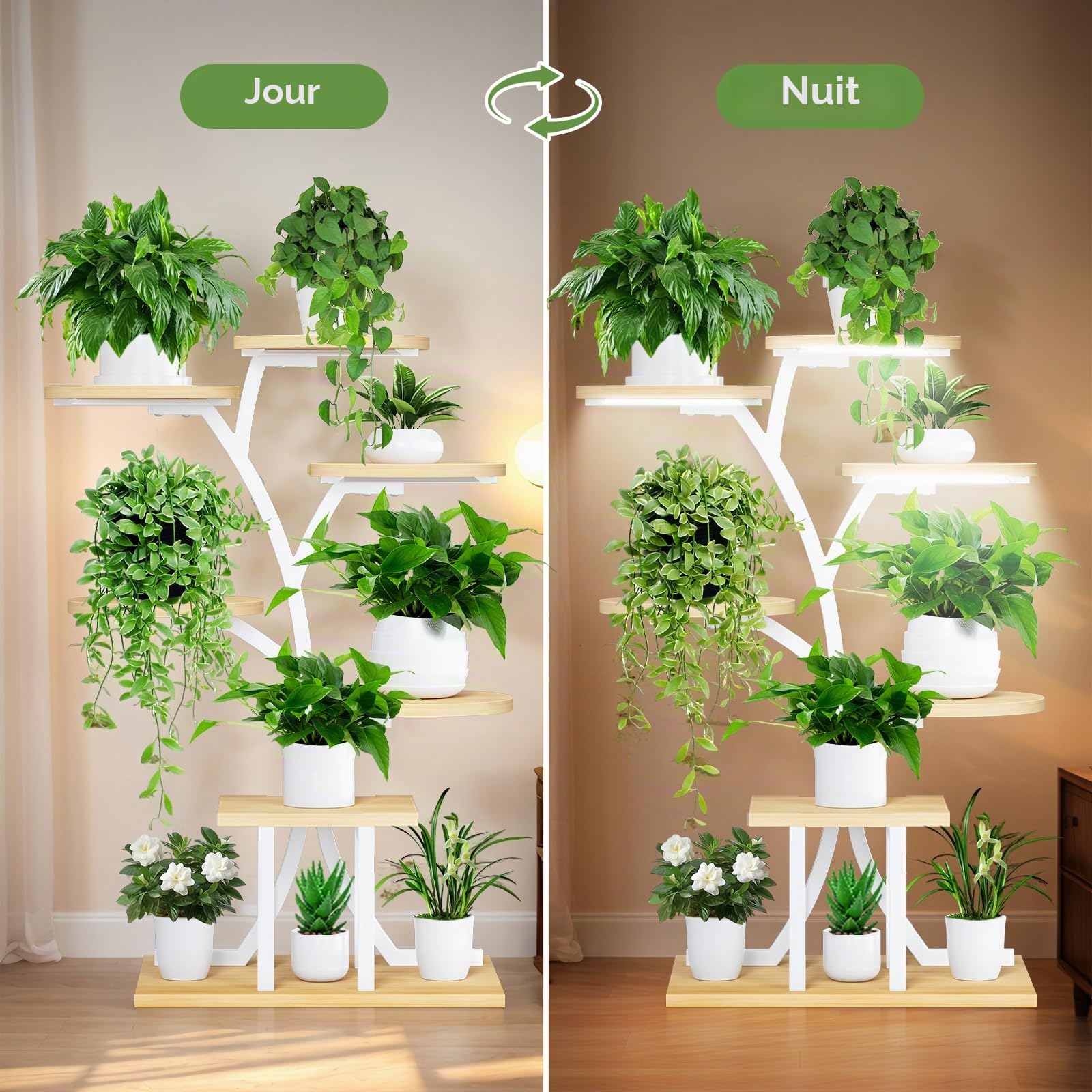 Support Plantes Interieur avec Lampes de Croissance,7 Niveaux Porte Plante Interieur,110cm Etagere Plantes Interieur le Balcon du Jardin, Salon, Bureau, Noir