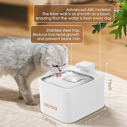 Miniatura 4 de Fuente de agua para gatos con bandeja de acero inoxidable, dispensador automático de agua de 4 L135 onzas para gatos, cuenco inalámbrico con pilas,