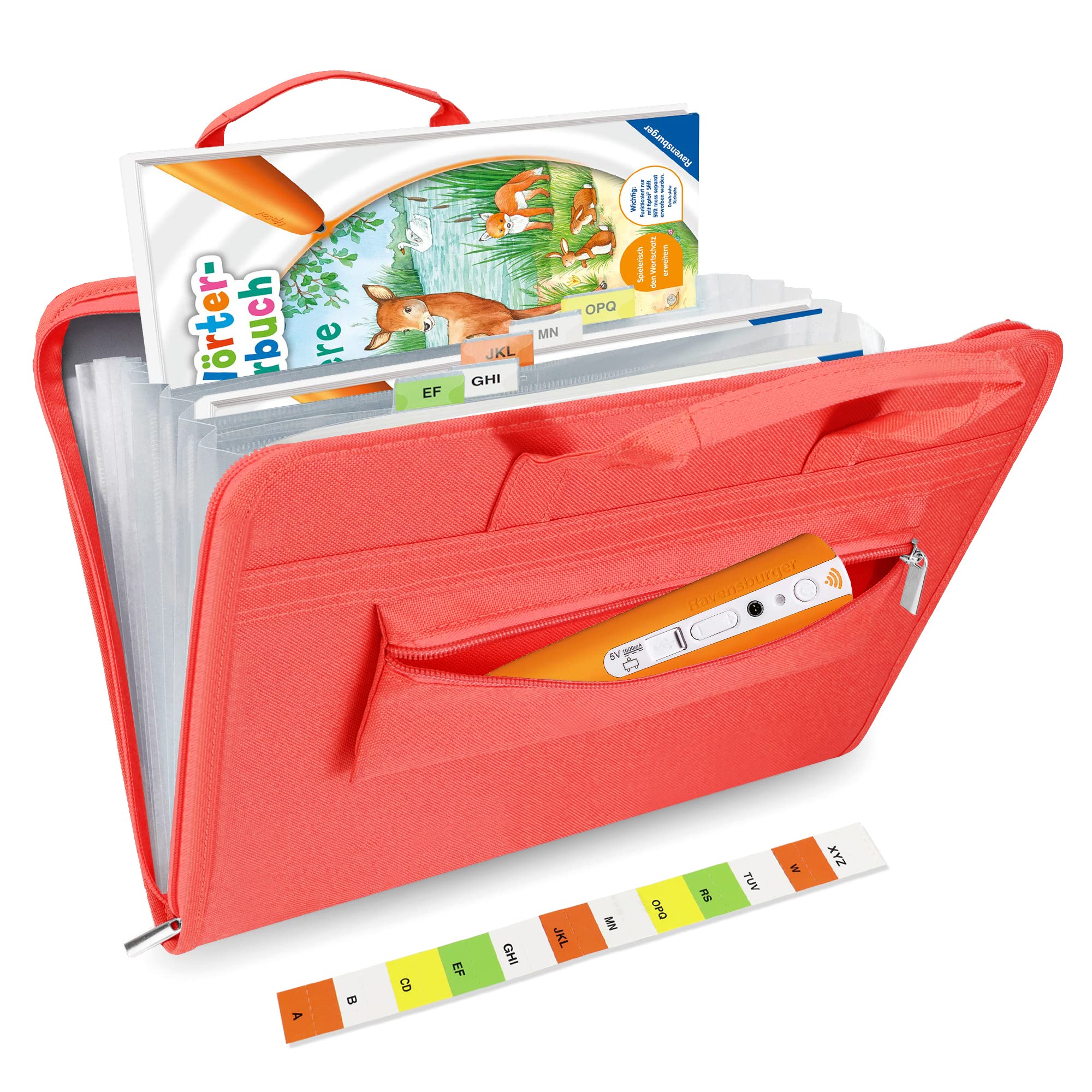 Sac pour Ravensburger Tiptoi Stylo et Livres Tiptoi, Pochette pour Tiptoi Coffret Complet, Housse pour Tiptoi Mon Premier Atlas, Porte-Documents Enfant pour l'école, Trieurs à Soufflets, Violet