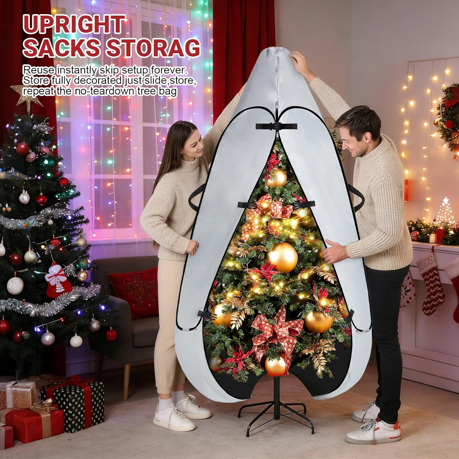 9FT Christmas Tree Covers for Upright Sacks Storag,Waterproof Standing Christmas Tree Storage,Stand Up Christmas Tree Storage Bag