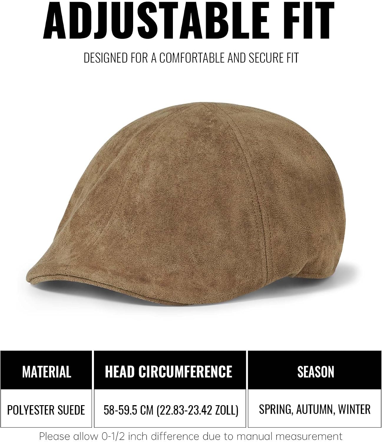 Croogo Men's Newsboy Flat Cap 6 Panels Suede Herringbone Hat Ivy Cabbie Golf Beret Hat Scally Cap for Men