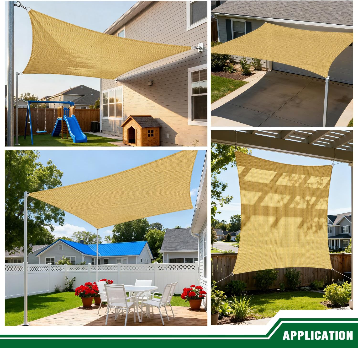 Sun Shade Sail 8'x8' Rectangle Shade Canopy Patio Cover UV Block Shade Cloth Awning Fabric for Backyard Pergola Garden Deck Carport Outdoor Activities, Sand