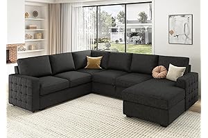 HONBAY Sectional Sleeper Sofa Bed Hidden Storage, Reversible Velvet Plush Sectional Couch...