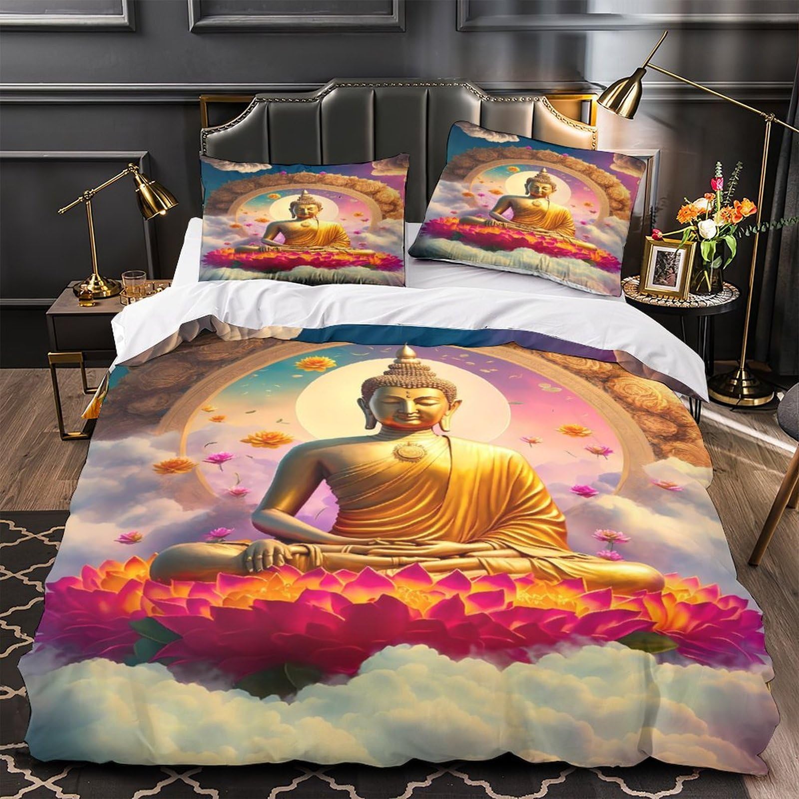 Parure de lit Bouddha 3D respirante pour une chambre parentale zen