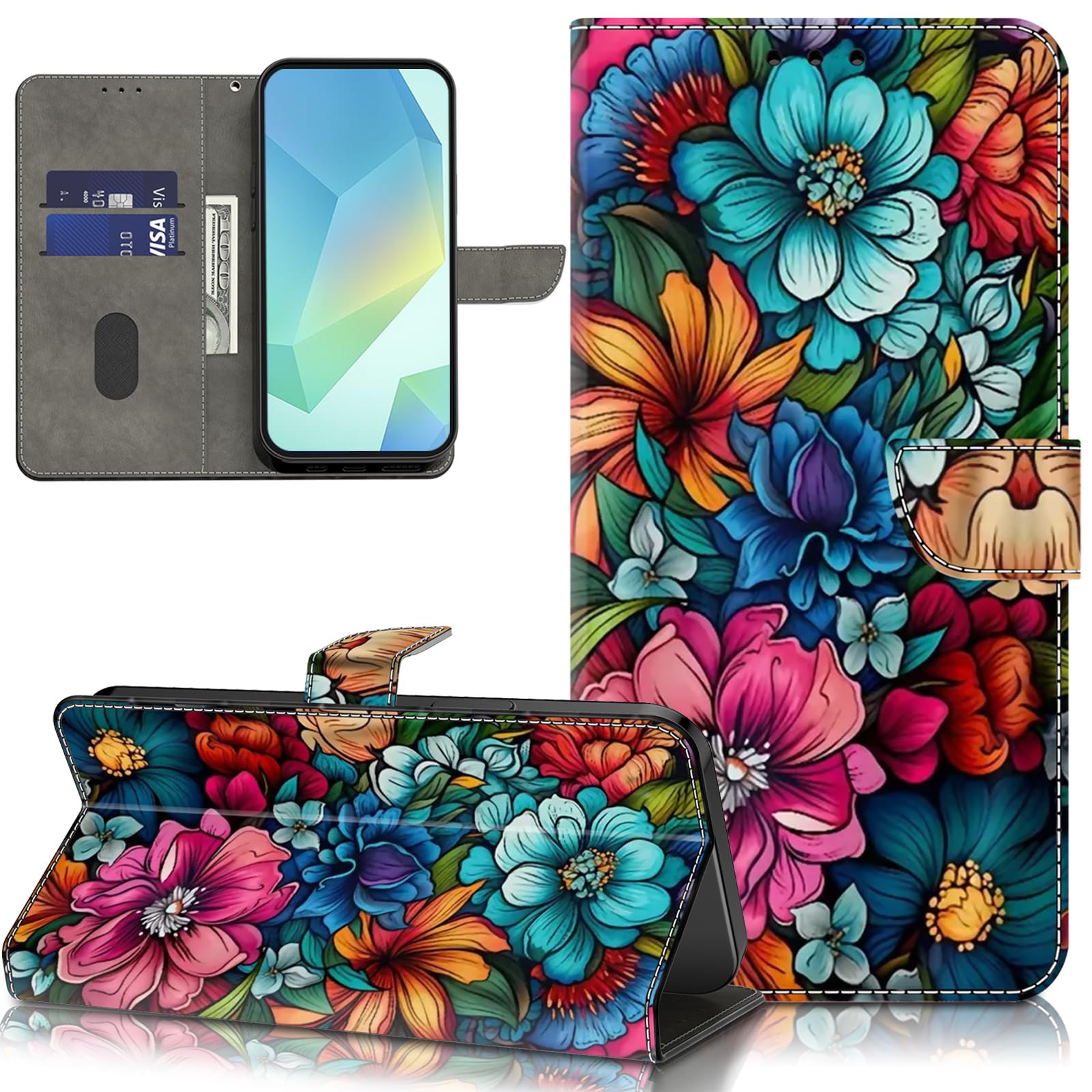 ALILANG for Samsung Galaxy A35 5G Case, PU Leather Wallet Flip Cover with Standing Function Card Holder and Wrist Strap for Galaxy A35 Phone Case -