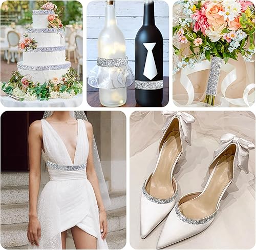 Miniatura 4 de Dowarm Cinta de diamantes de imitación plateada de 3 yardas, cinta autoadhesiva de diamantes de imitación, tiras brillantes para manualidades,