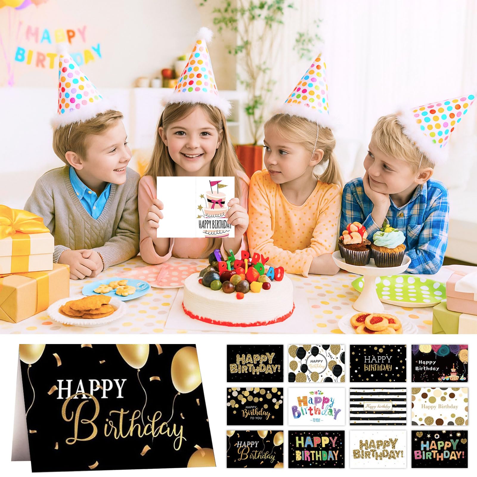 Lot de 24 Cartes d'anniversaire avec Enveloppe et Autocollants, Carte de Vœux Anniversaire Femme Homme Enfants