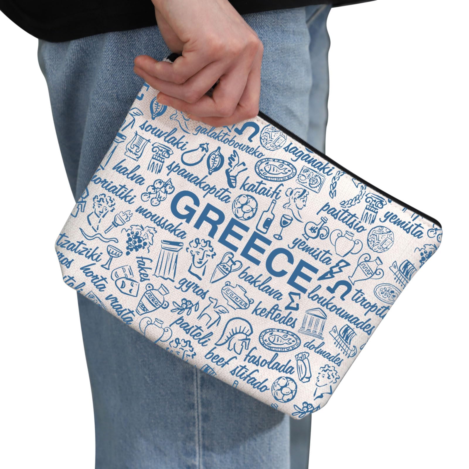G2TUP Funny Greece Lovers Gift Greece Food Makeup Bag Greece Traveller Cosmetic Bag Greek Culture Lovers Gift (Greece Food MB)