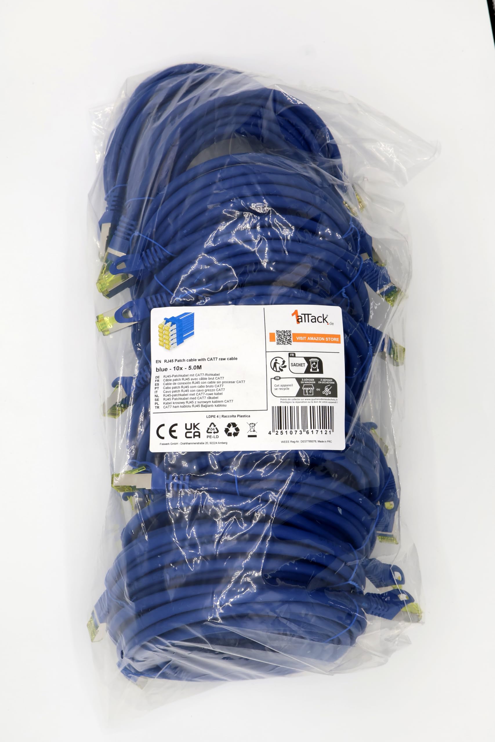 1aTTack.de Cat.7 network cable 0.5 m black pack of 5 Cat7 Ethernet cable network LAN cable raw cable 10 Gb s SFTP PIMF LSZH set patch cable with Rj 45 plug Cat.6a — view 84