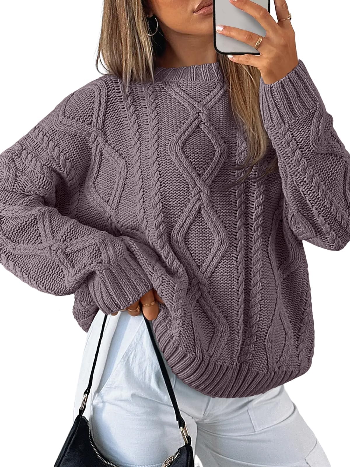 Oversized Sweaters for Women Cable Knit Sweaters 2025 Fall Winter Trendy Crew Neck Chunky Pullover Sweater