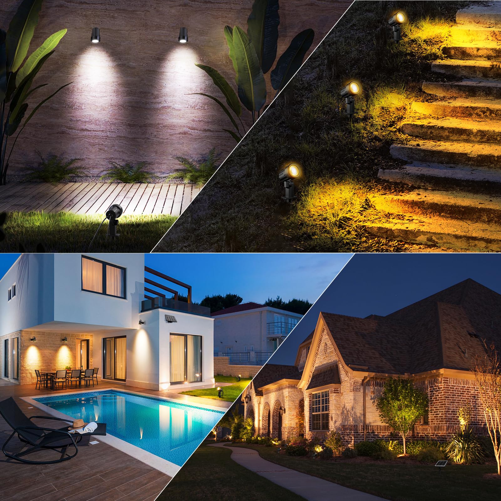MEIHUA Lampe Solaire Exterieur Avec Télécommande 2700K-6000K IP66 Etanche | Spot Solaire 3 Luminosité 2 Modes Dynamiques Minuterie Éclairage Extérieur Pour Chemins Jardin Terrasse Halloween Noël