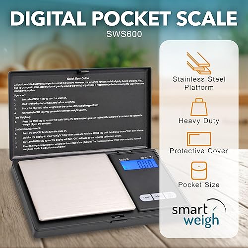 Miniatura 3 de Smart Weigh SWS600 balanza digital de bolsillo de elite, 600 x 0,1 g, color negro