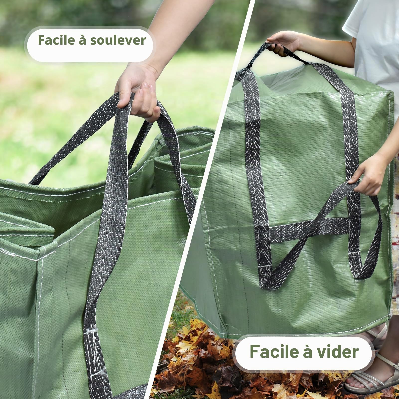 Sac Jardin Dechets Verts 2x250L, Sacs de déchets Jardin résistants en PP Robuste, Sacs Poubelle de Jardin Pliables et Réutilisables, étanche sac vegetaux jardin avec Poignées