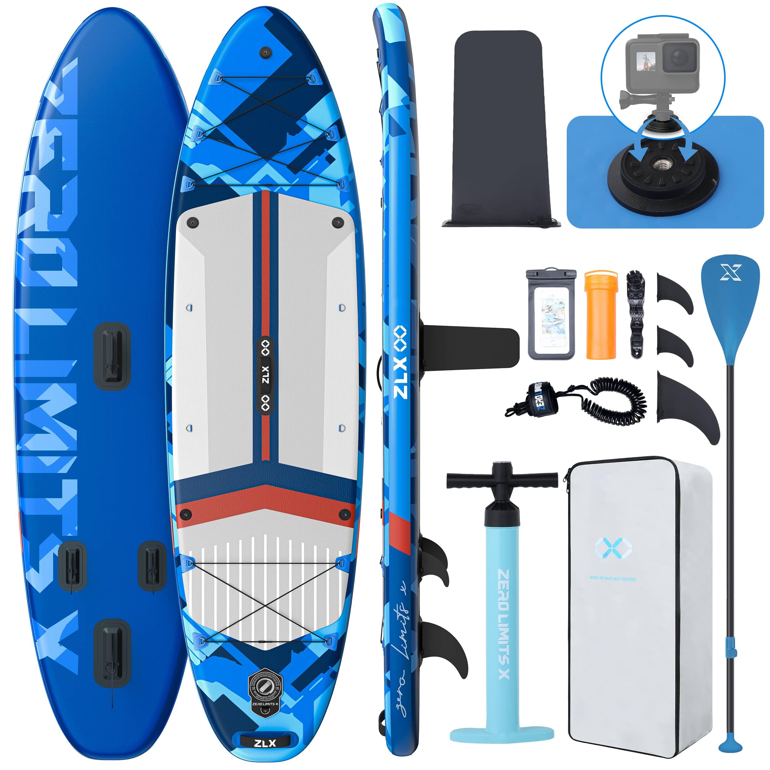 ZLX 11.5 FT Inflatable Stand Up Paddle Board Skill Levels, Adults & Youth - Wide Stable Design, Non-Slip Deck, Adjustable Paddle, Safety Leash, and Carry Bag Included Sapphire Fjord
