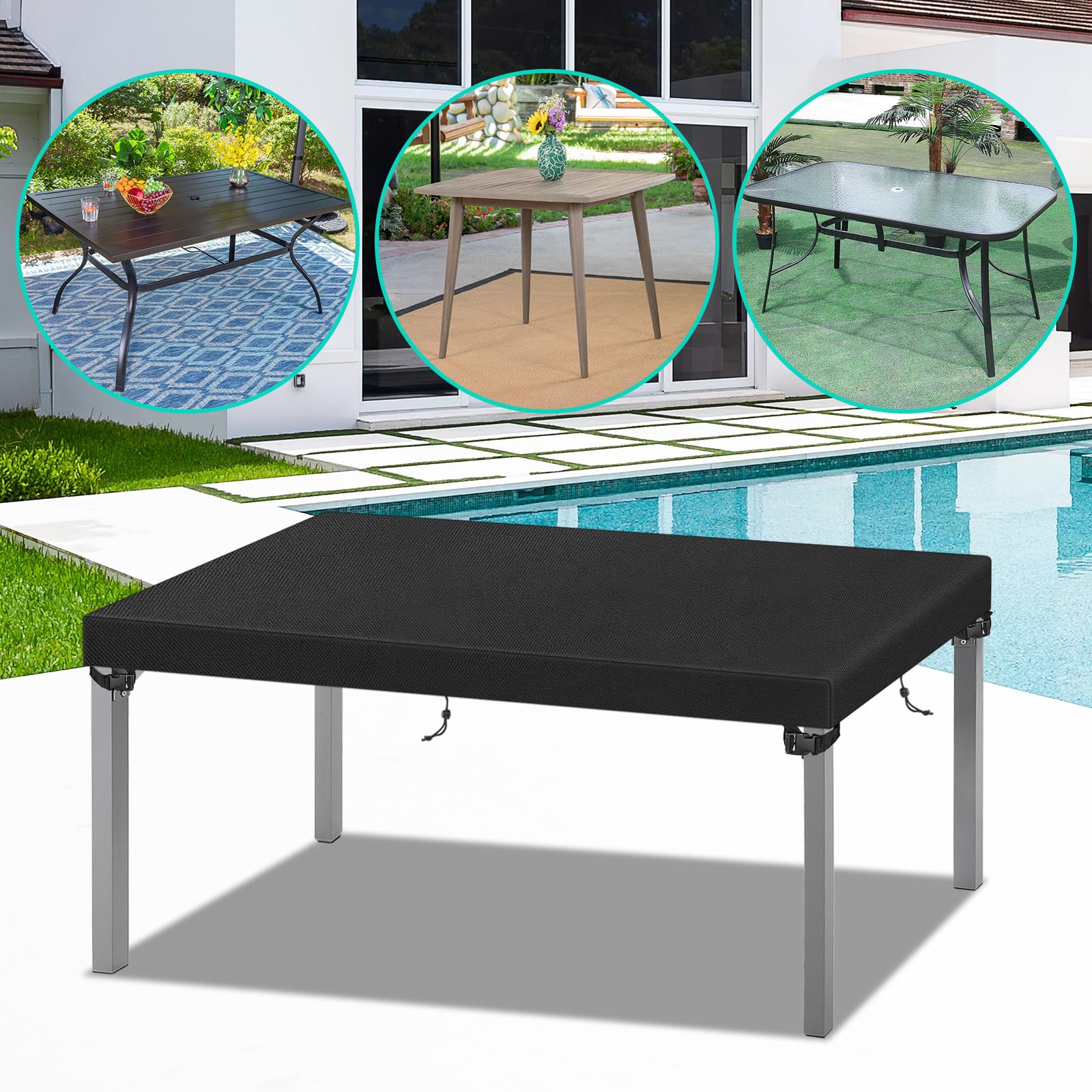 Kovshuiwe 140 x 90 x 15 cm czarny pokrowiec na stół ogrodowy, zestaw tarasowy, pokrowiec na meble do użytku na zewnątrz i wewnątrz, wodoodporny, tkanina Oxford 420D