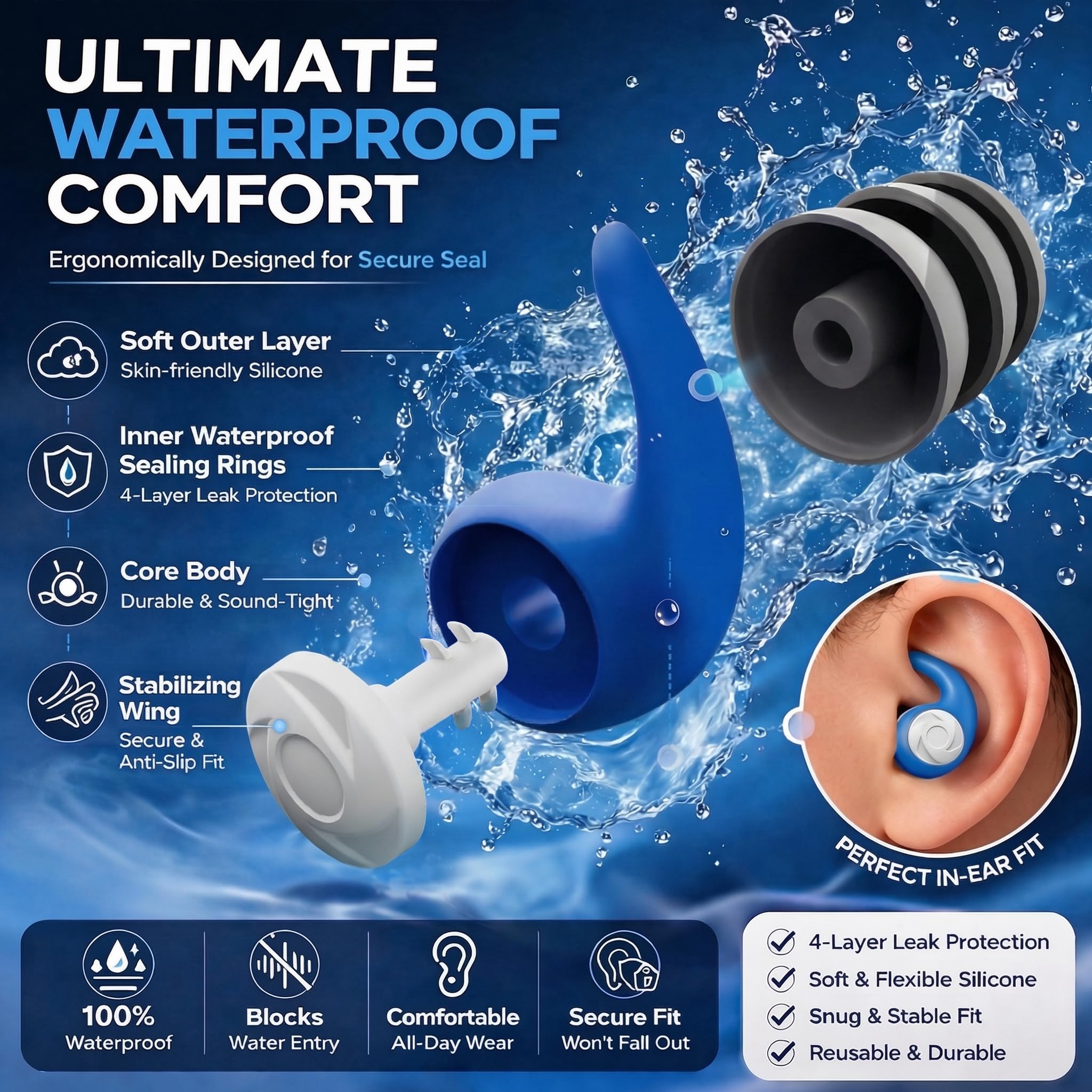 Pinzas para la nariz para nadar con tapones para los oídos, 9 unidades, clip nasal de silicona, tapones para los oídos flotantes, para niños y adultos, pinza nasal impermeable para natación