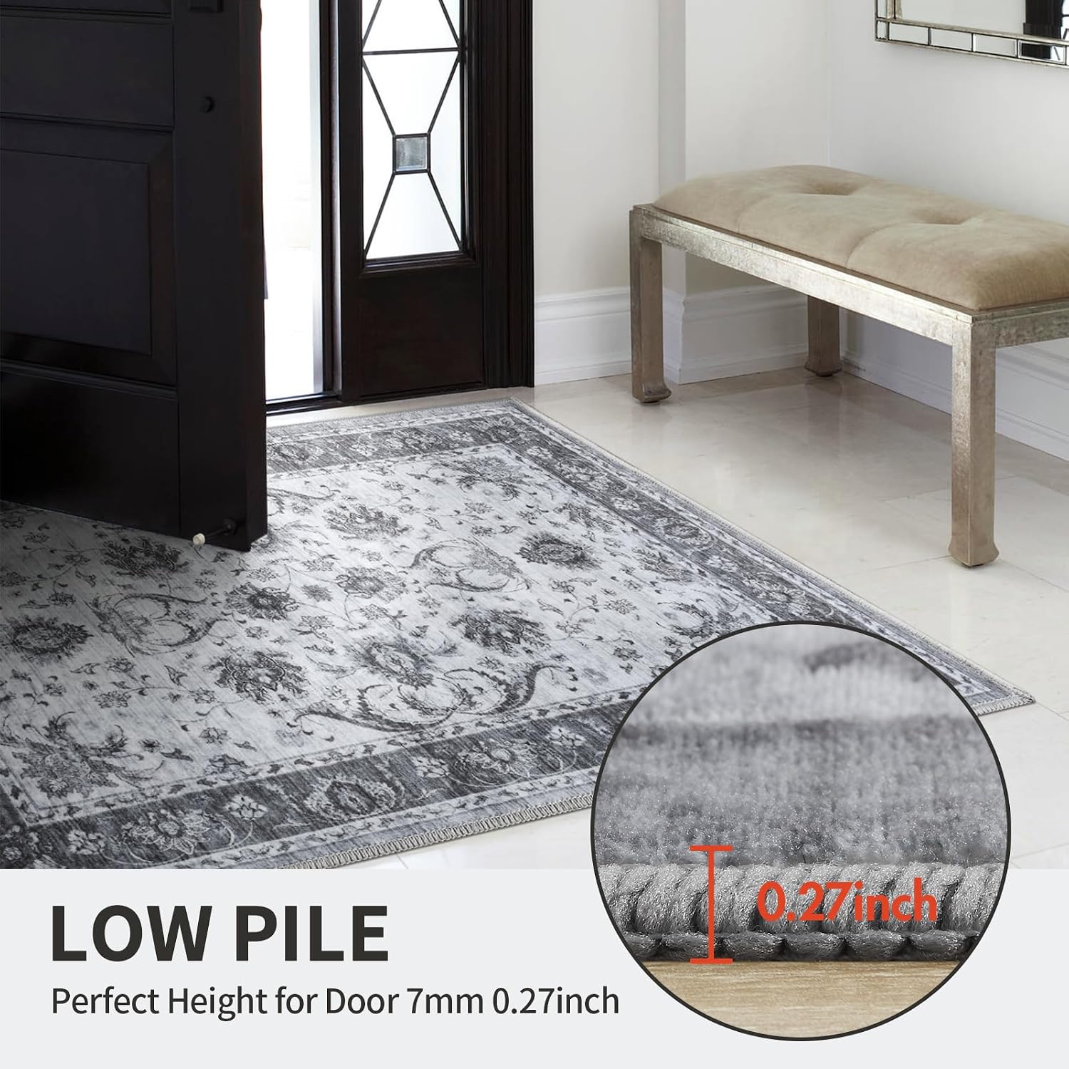 4x6 Ft Washable Area Rug for Bedroom, Non Slip Rugs for Living Room Ultra-Thin Accent Indoor Floor Carpet for Nursery Playroom Home Decor (Grey)