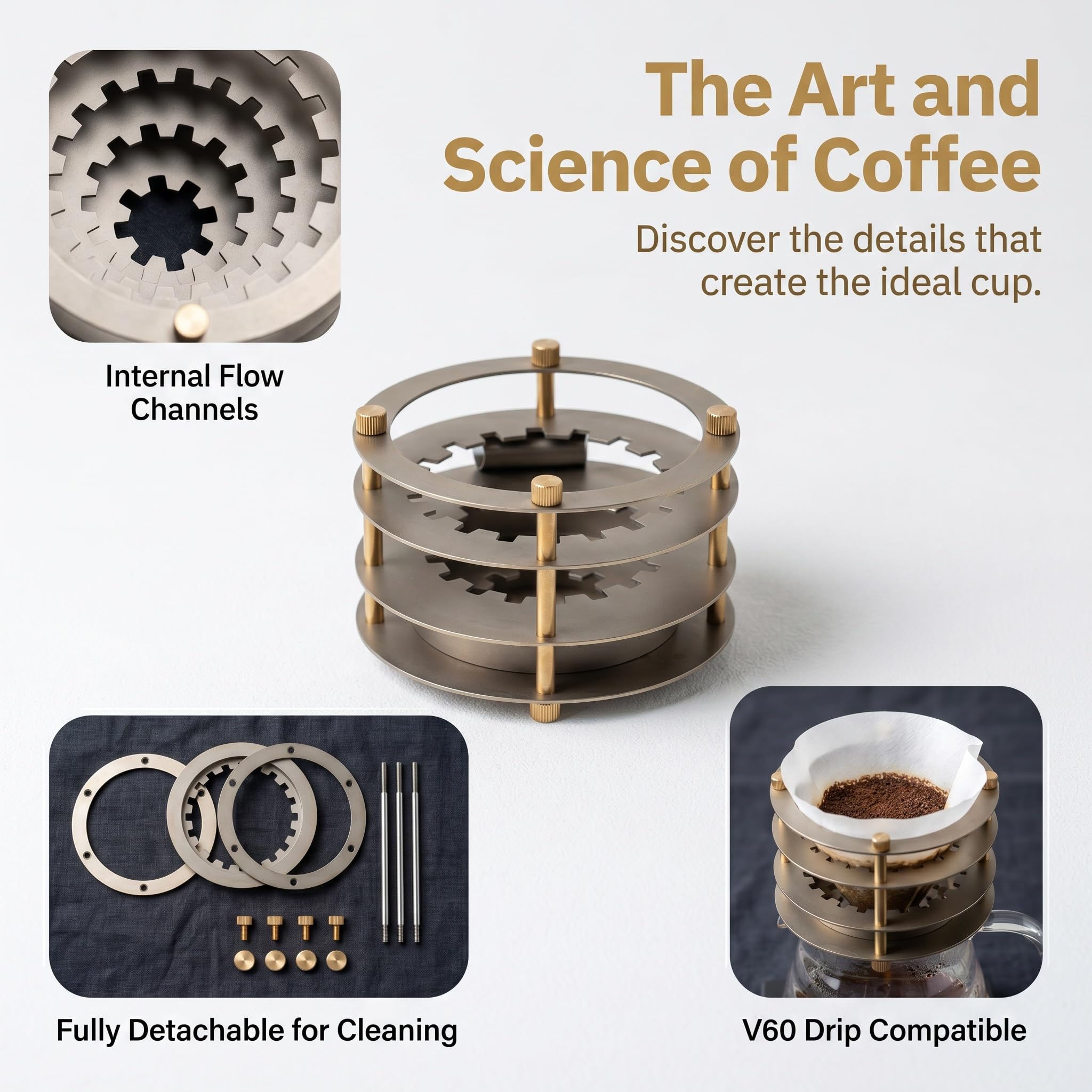 Kaffeefilter Aus Titan (v60), Pour-Over-Filter, Tragbarer, Wiederverwendbarer Kegel, Abnehmbare Konstruktion, 2-tassen-fassungsvermögen, Ideal Für Reisen, Camping Und Als Geschenk