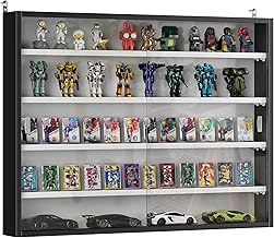 HOMCOM 5-Tier Display Cabinet, Glass Door Cabinet with Adjustable Shelves, Wall-Mounted Display Case for Playroom, Bedroom, Black and White