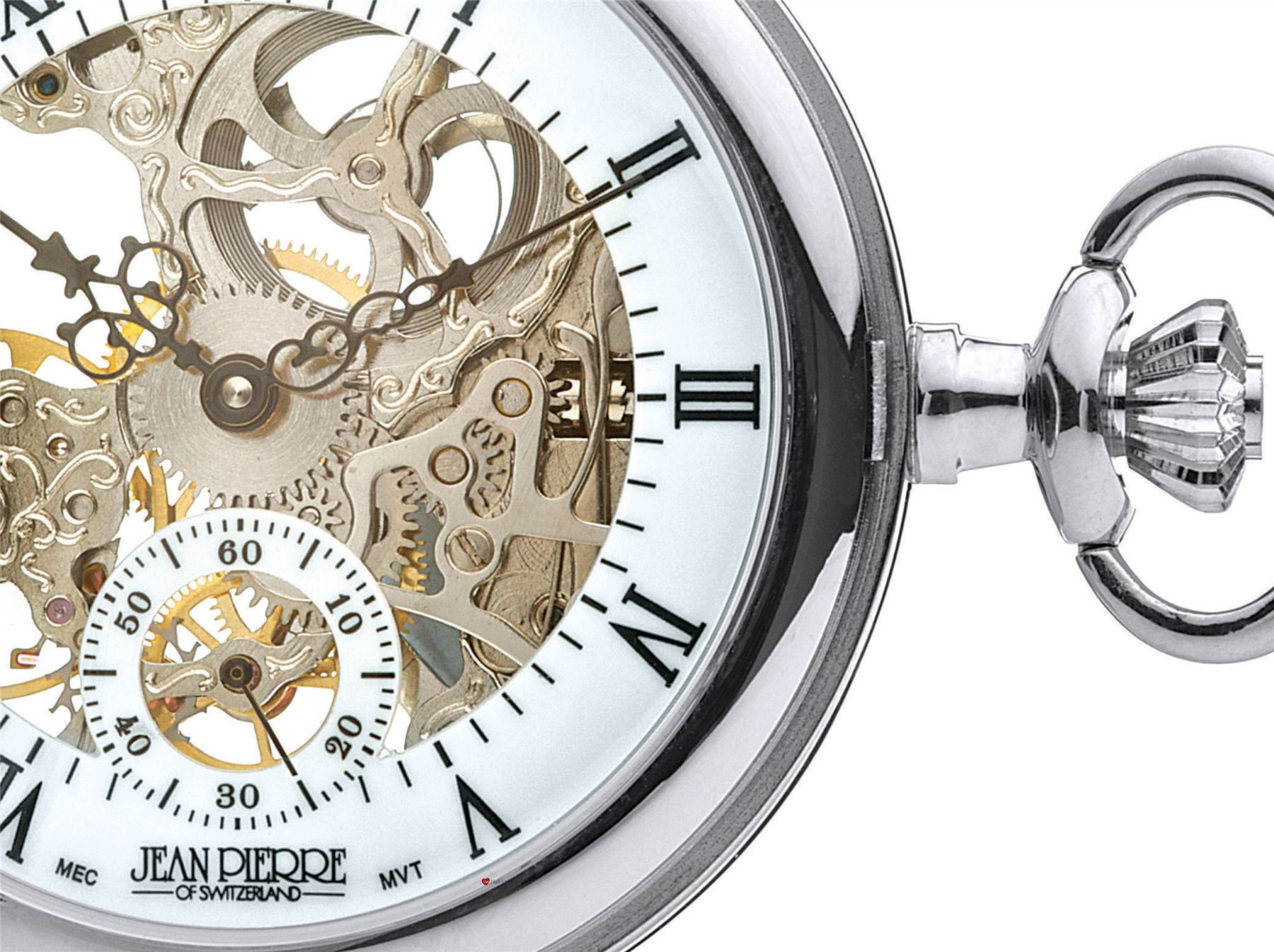 I LUV LTD Skeleton Pocket Watch Half Hunter 17 Jewelled Mechanical Chromed Case - Luxury