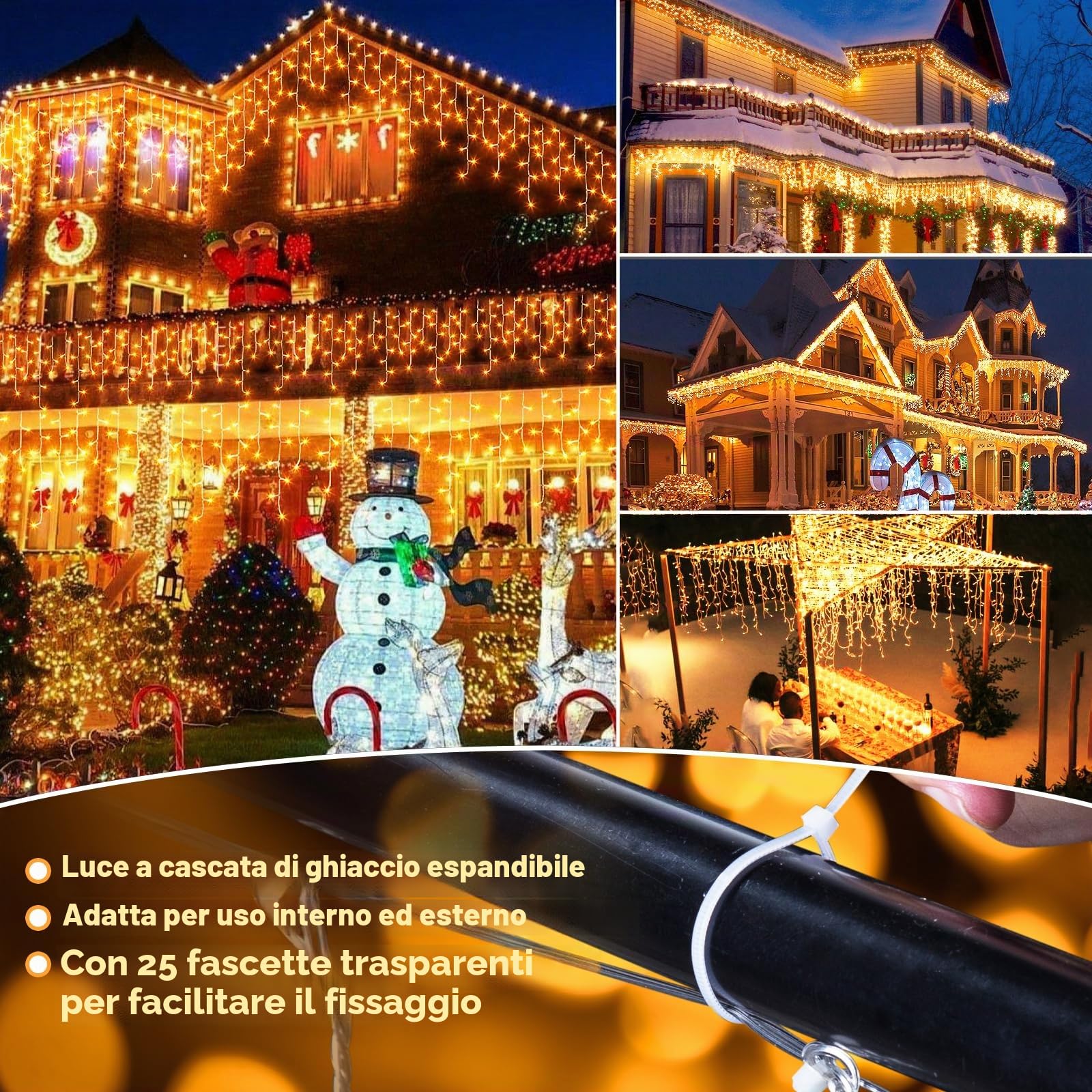 Elegear Tenda Luminosa Natale Esterno 20m 800LEDs, Luci Natale Esterno Cascata 8 Modalità con Memoria Impermeabile IP44 Tenda Luci Espandibile per Natalizie Finestra Balcone Patio Feste, Bianco caldo